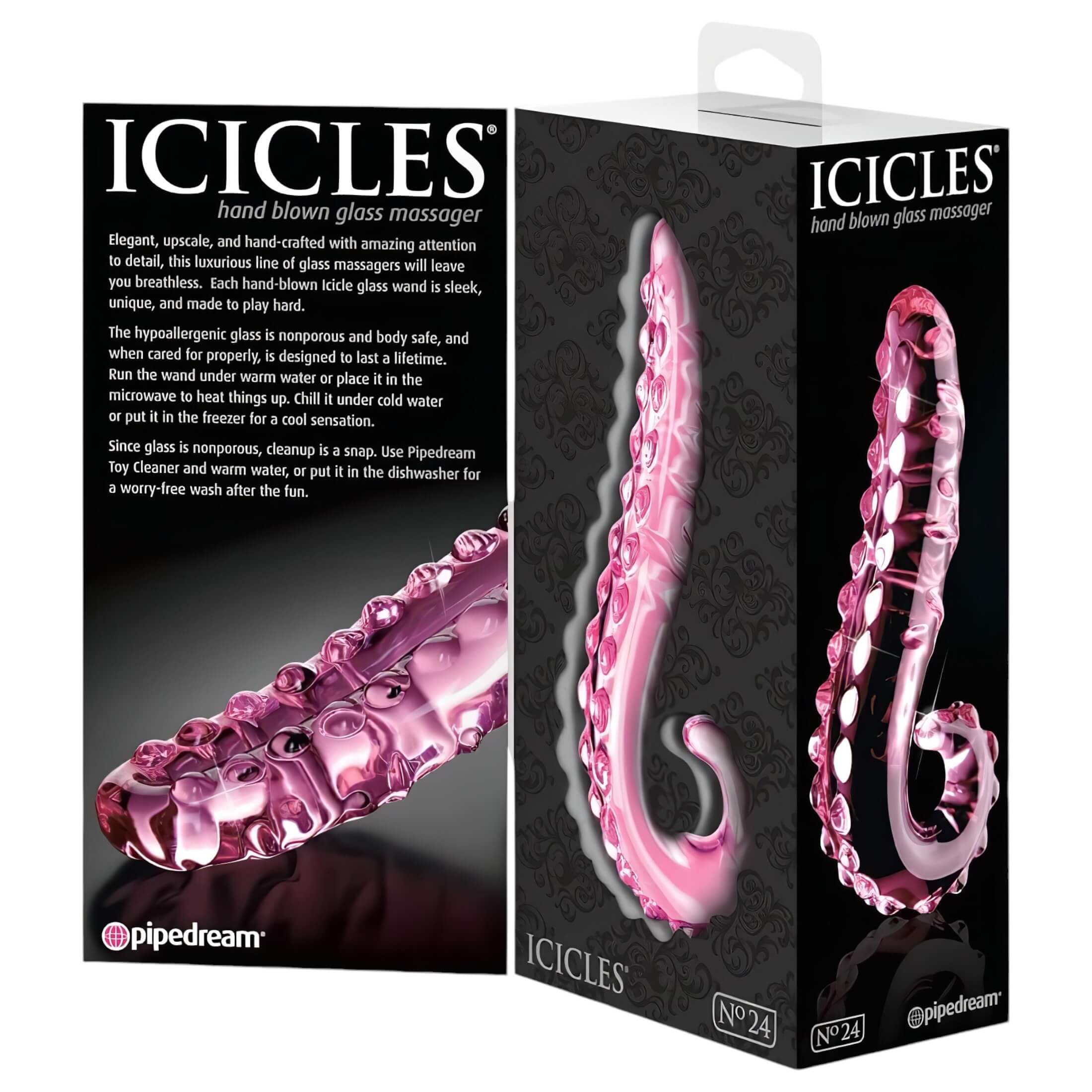 Icicles No. 24 – bordázott nyelv üveg dildó (pink)