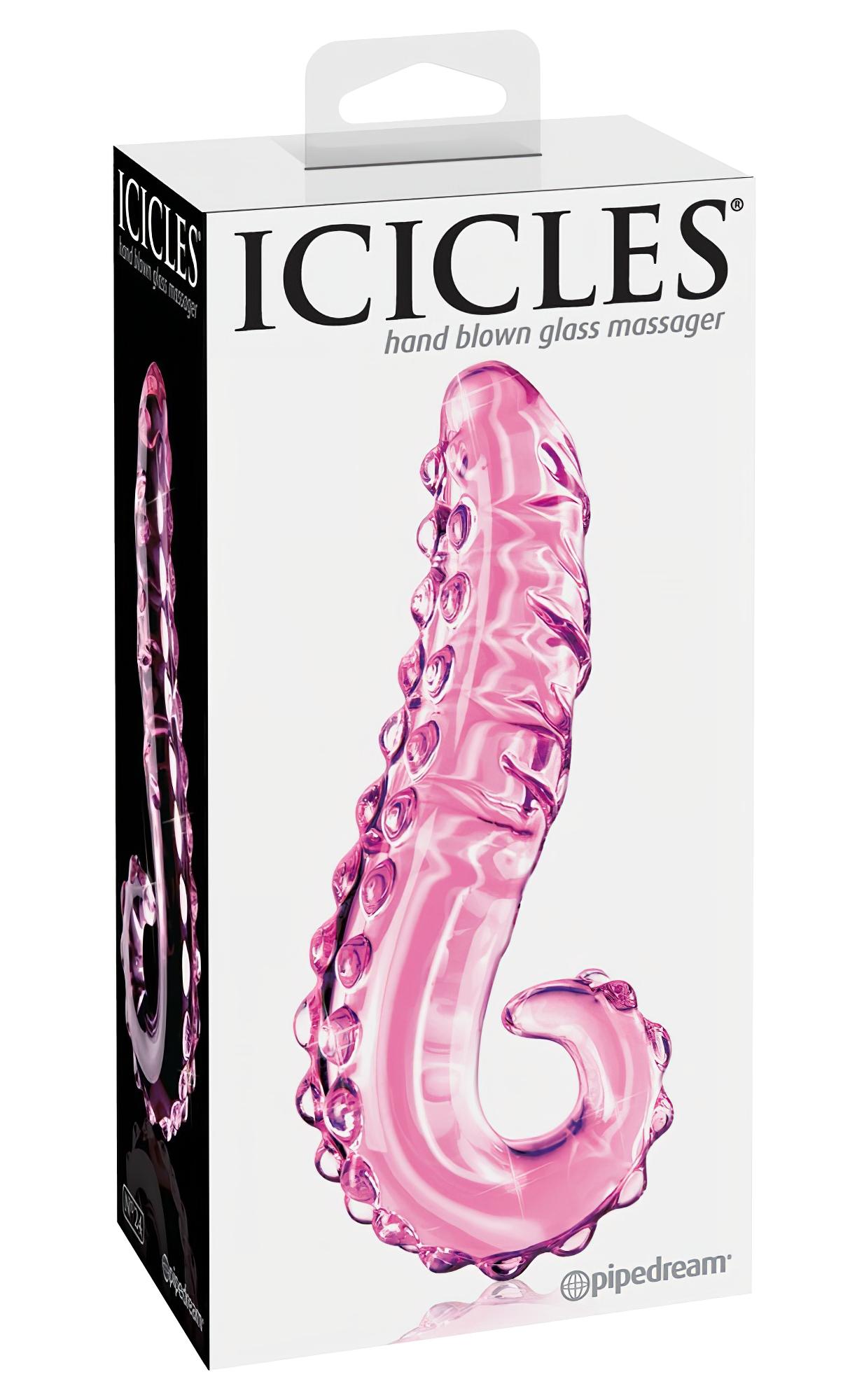 Icicles No. 24 – bordázott nyelv üveg dildó (pink)
