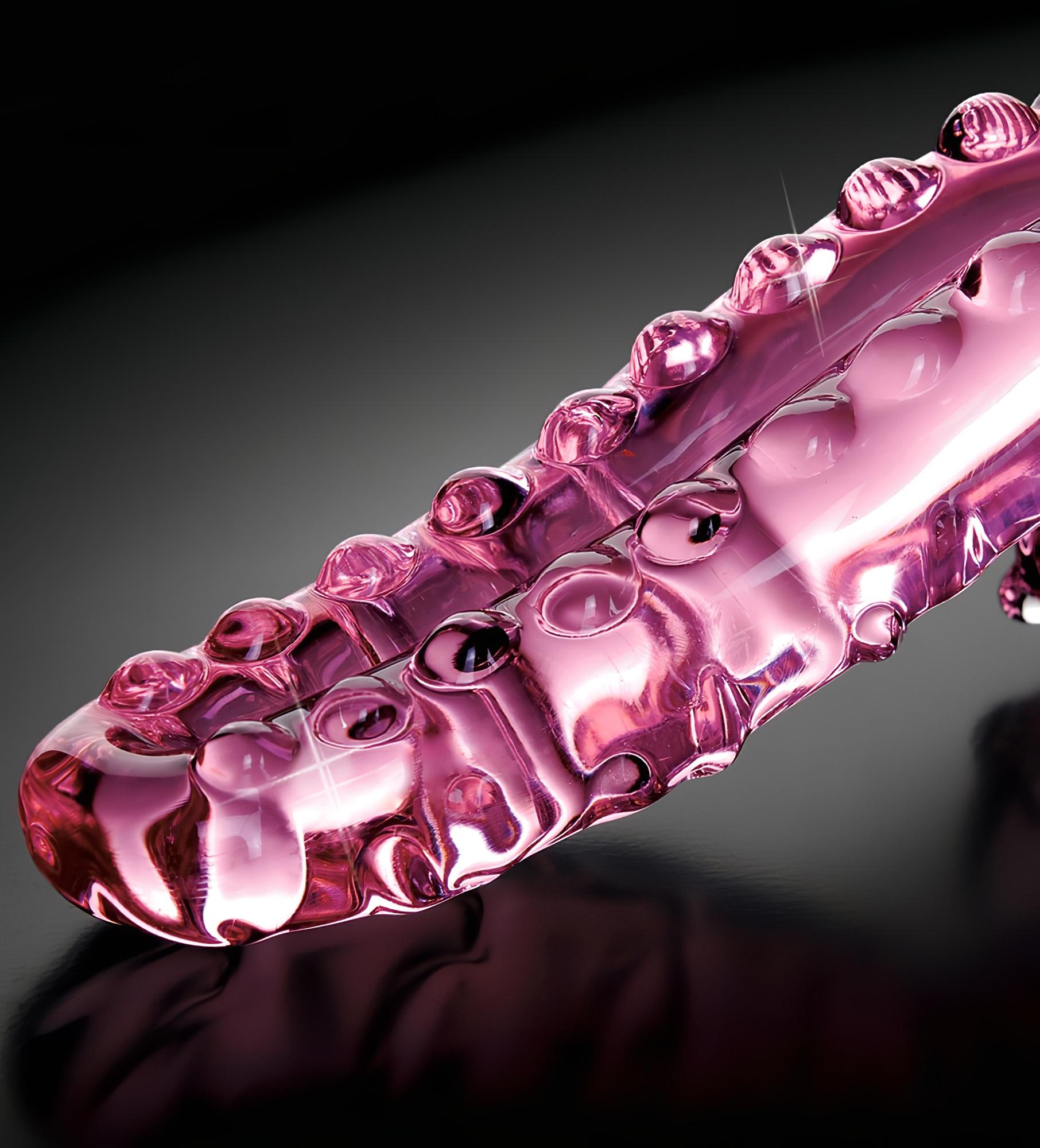 Icicles No. 24 – bordázott nyelv üveg dildó (pink)