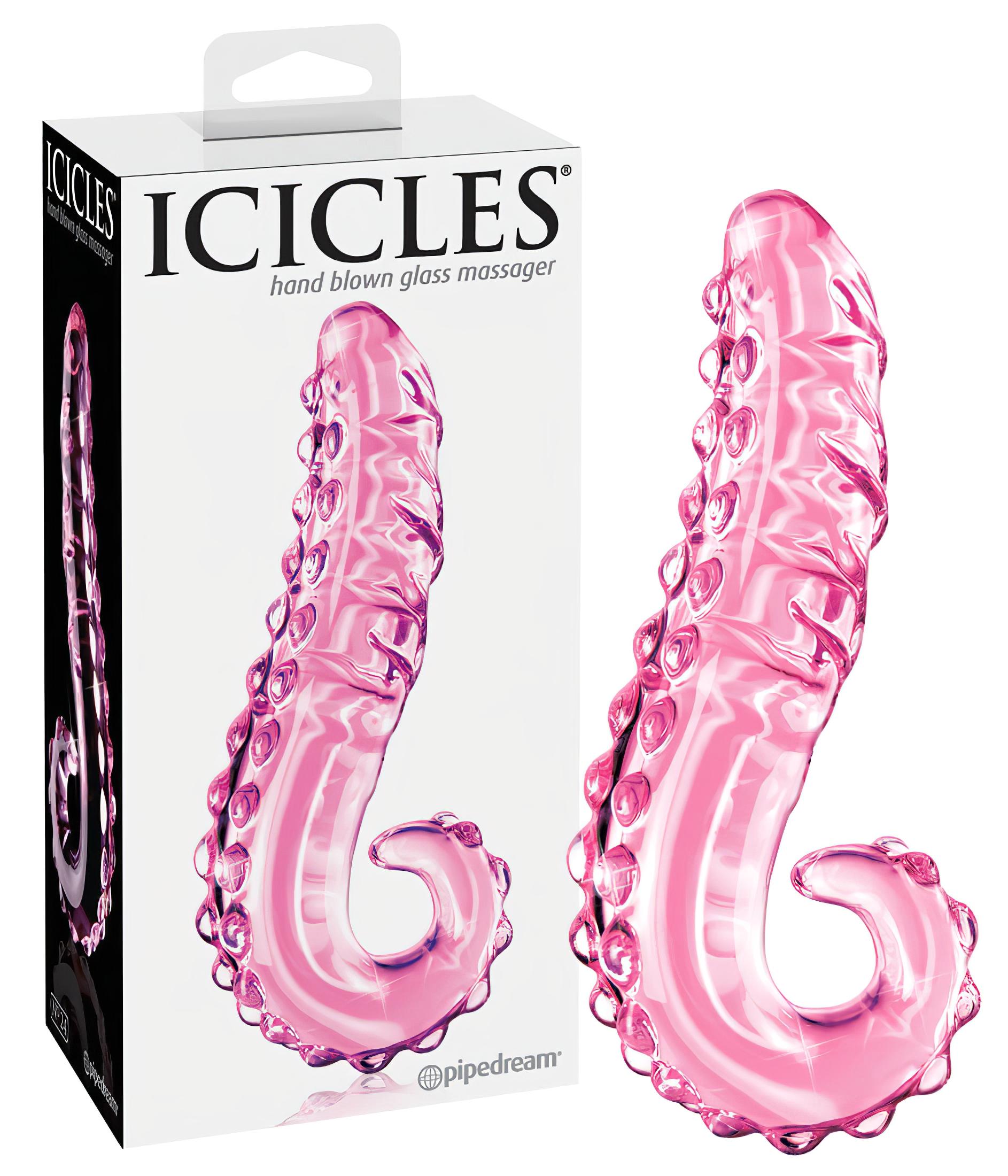 Icicles No. 24 – bordázott nyelv üveg dildó (pink)