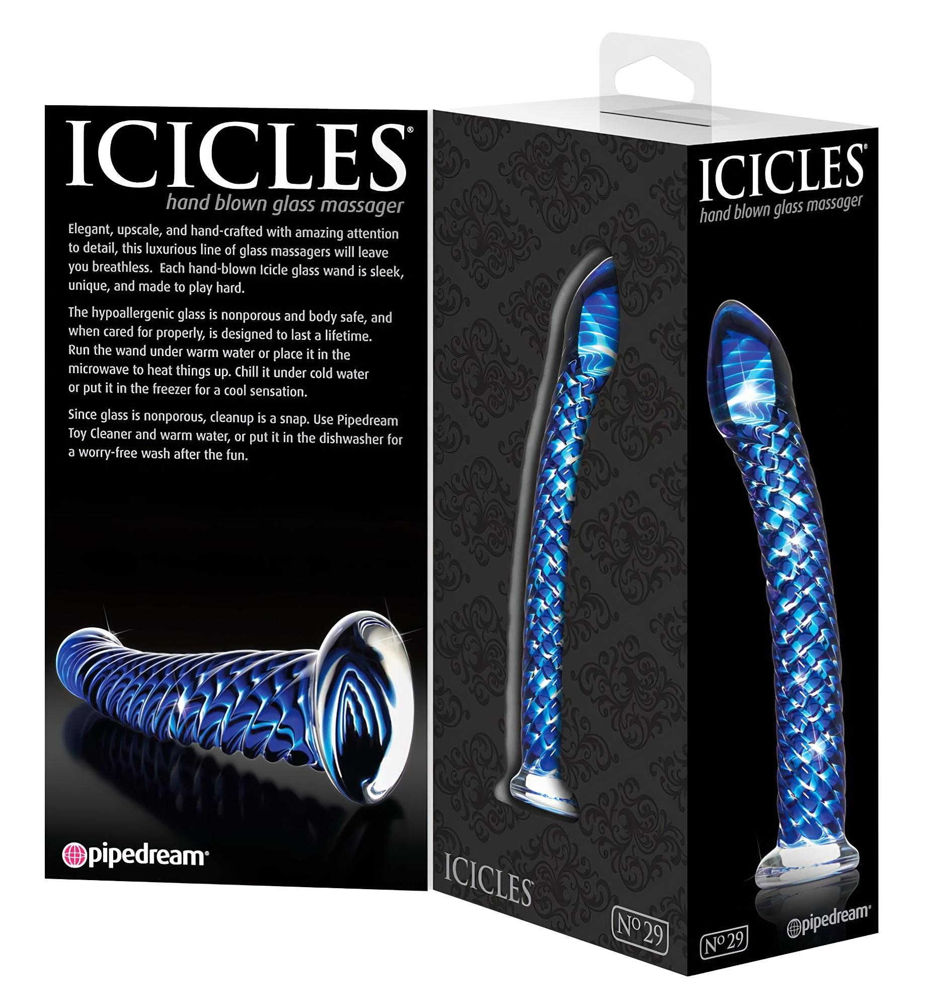 Icicles No. 29 – spirál, pénisz üveg dildó (kék)