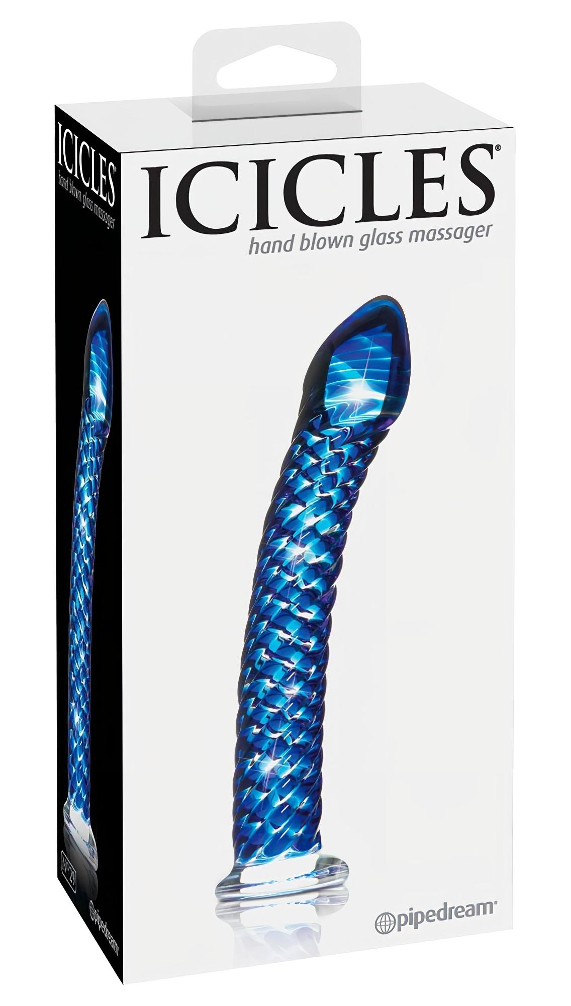 Icicles No. 29 – spirál, pénisz üveg dildó (kék)