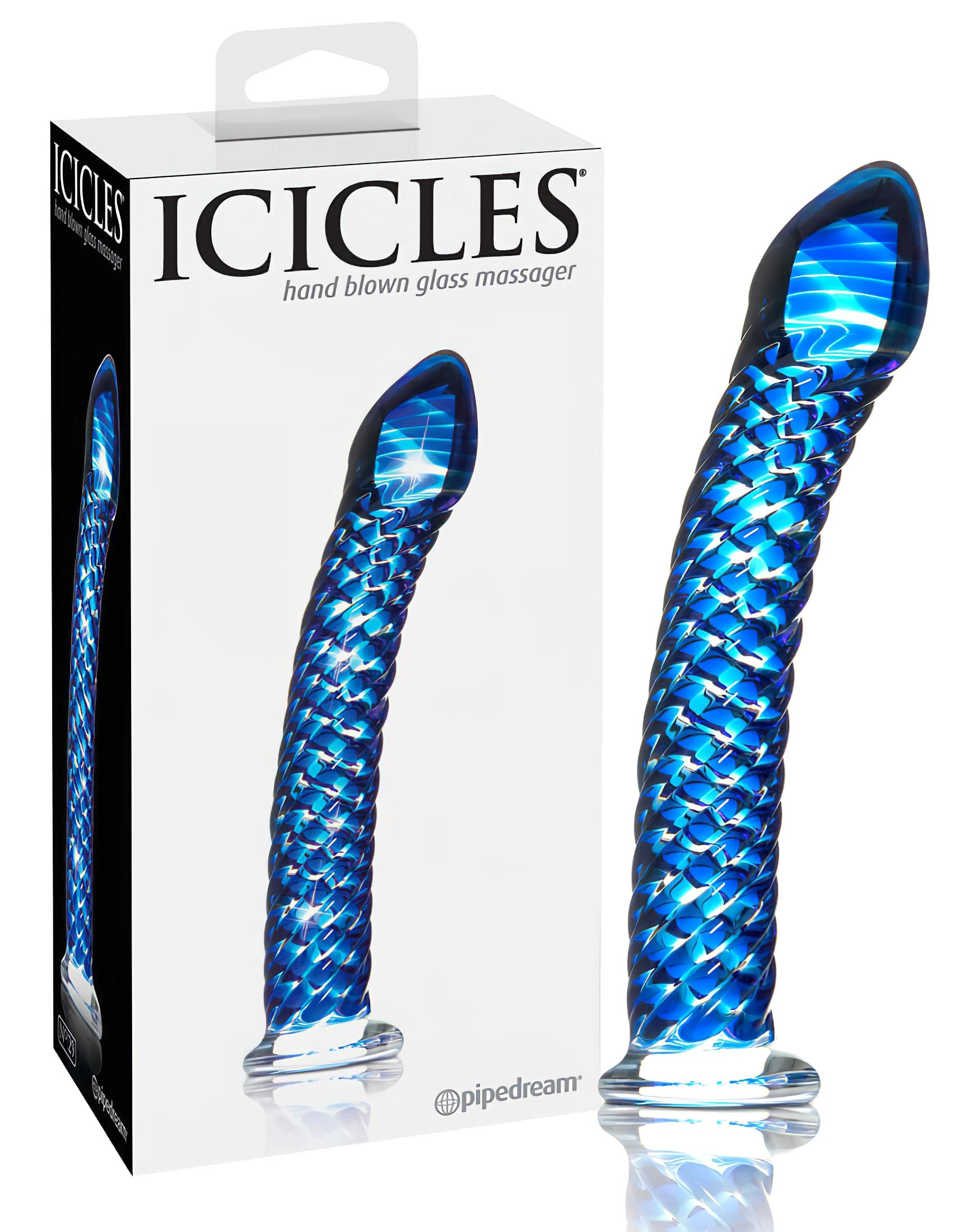 Icicles No. 29 – spirál, pénisz üveg dildó (kék)