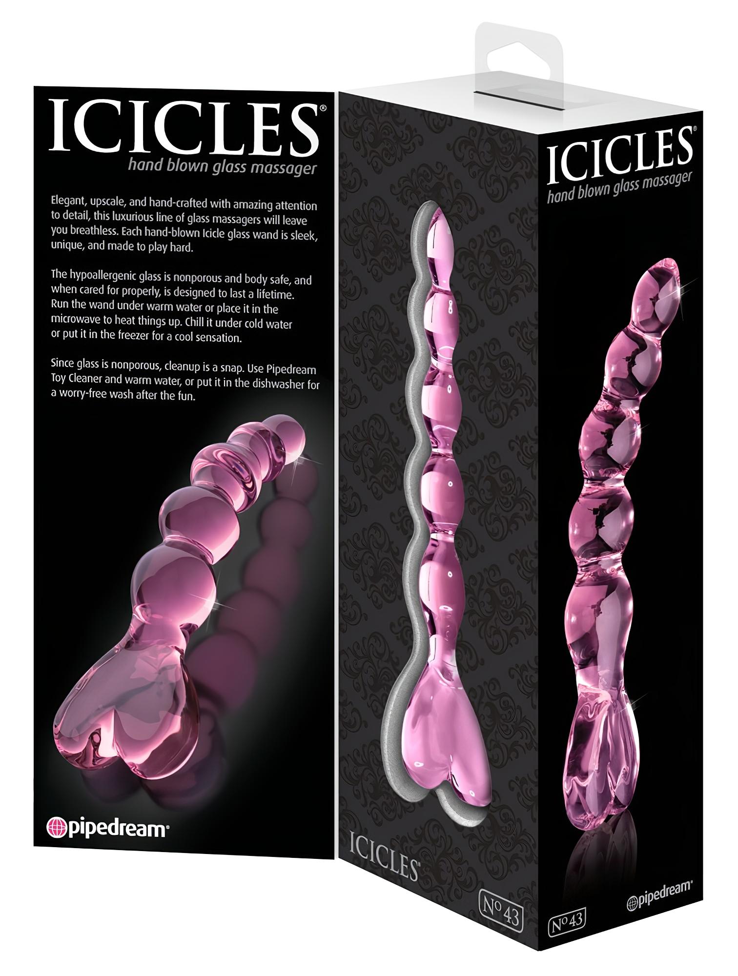 Icicles No. 43 – gyöngyös, szíves üveg dildó (pink)