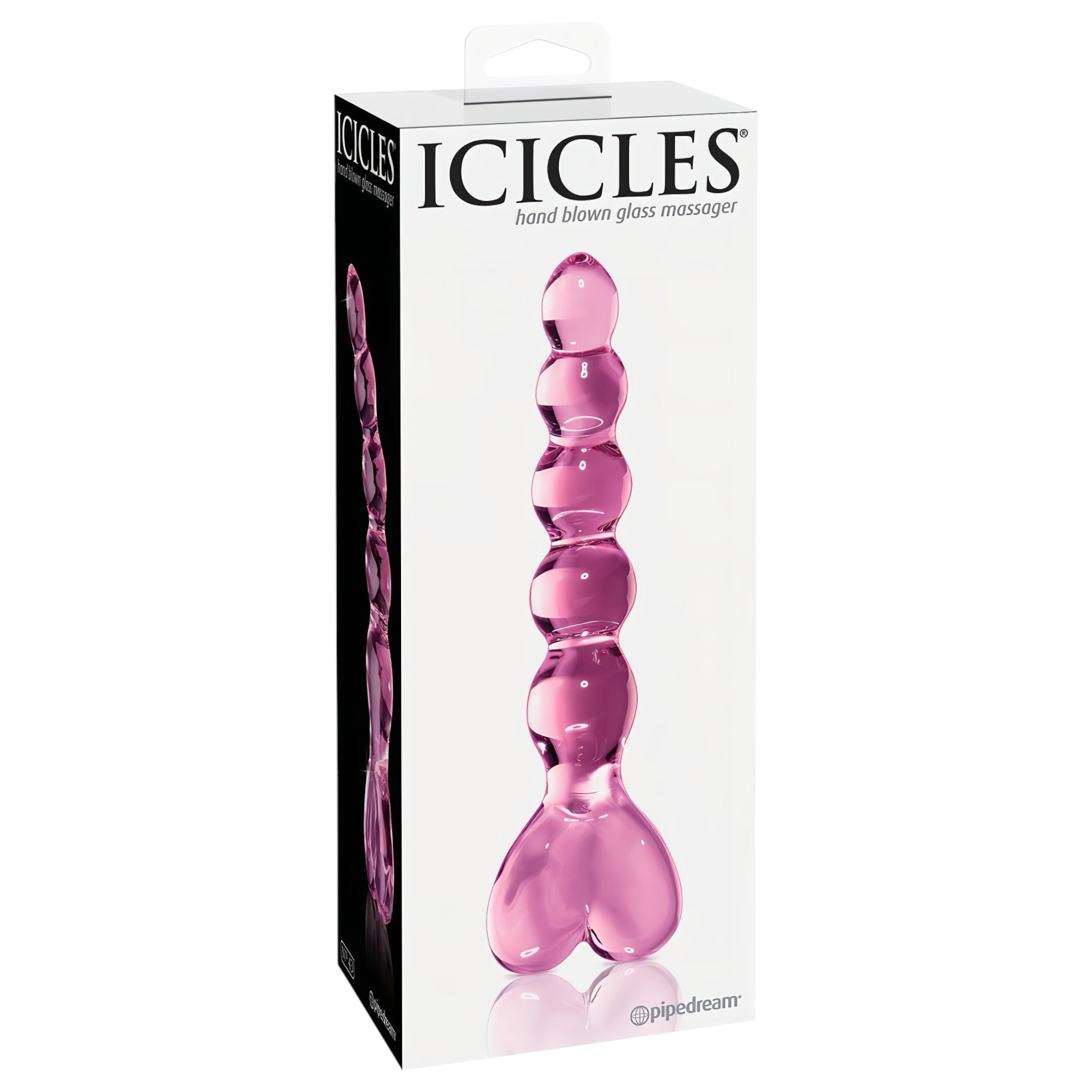 Icicles No. 43 – gyöngyös, szíves üveg dildó (pink)
