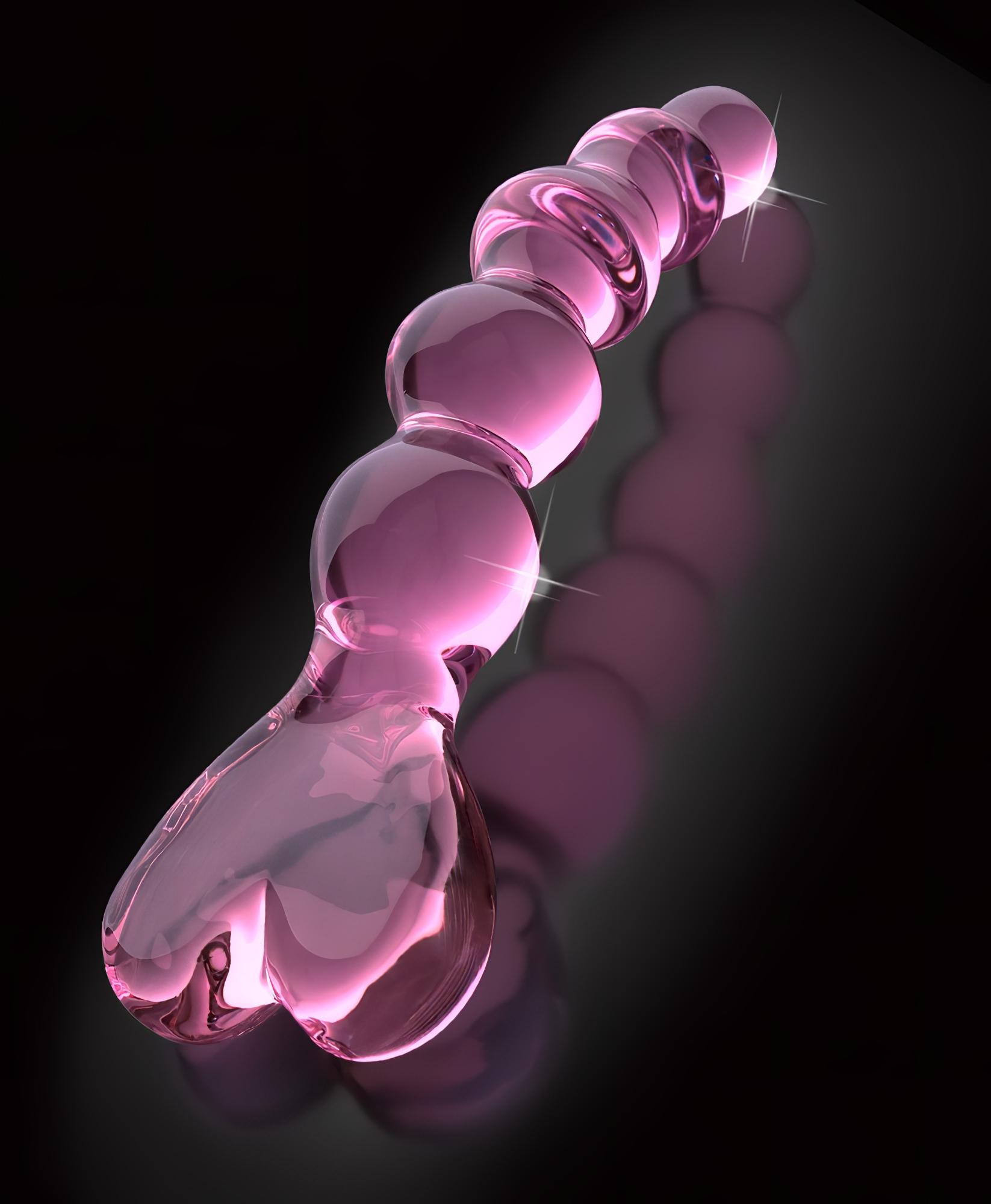 Icicles No. 43 – gyöngyös, szíves üveg dildó (pink)