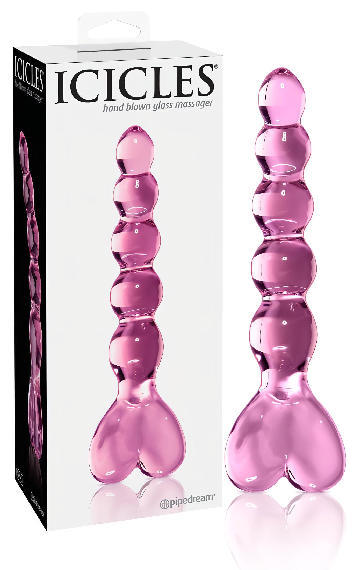Icicles No. 43 – gyöngyös, szíves üveg dildó (pink)