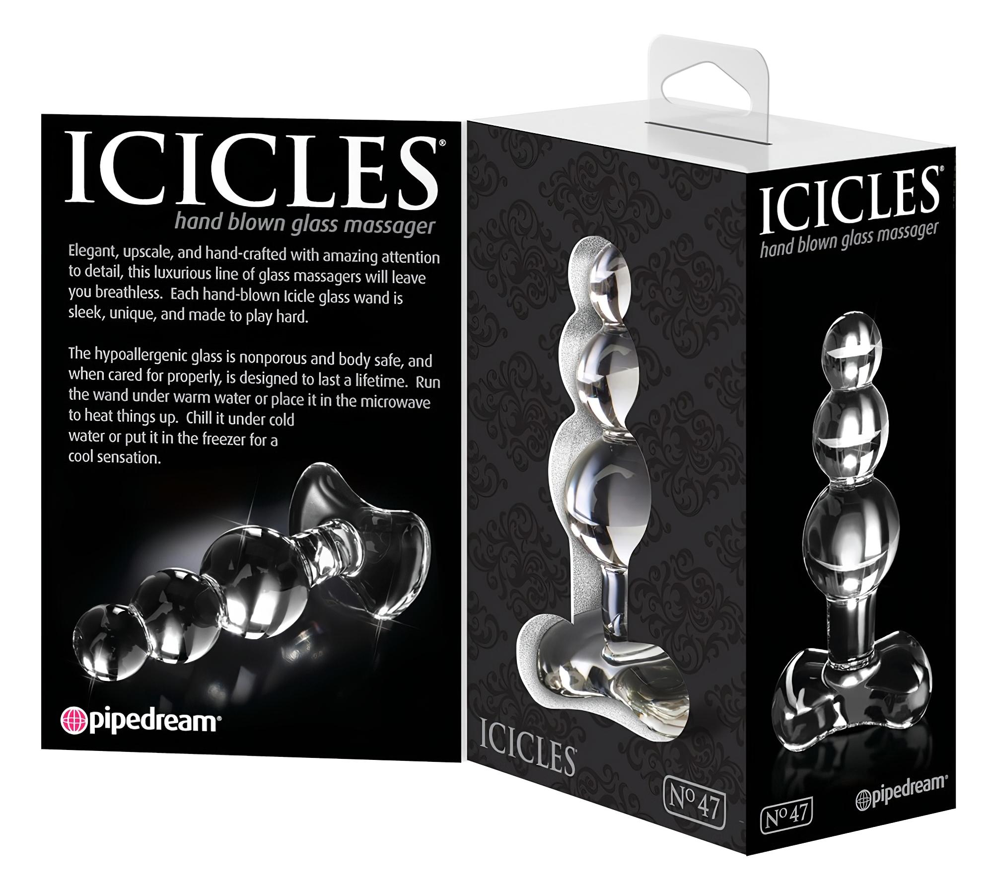 Icicles No. 47 – tripla gyöngyös, üveg anál plug (átlátszó)