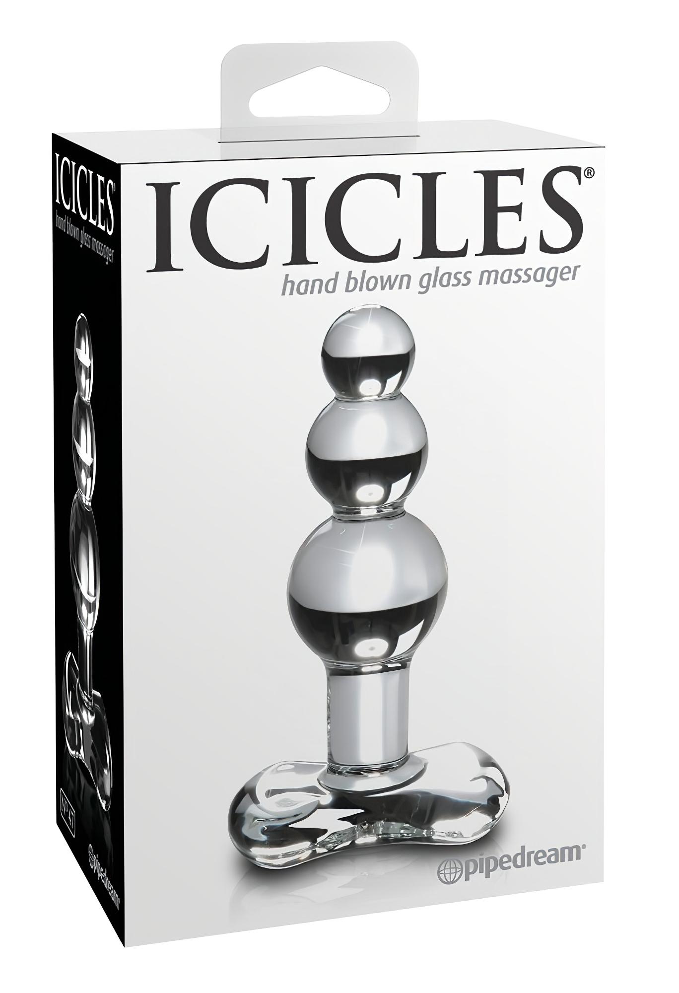 Icicles No. 47 – tripla gyöngyös, üveg anál plug (átlátszó)