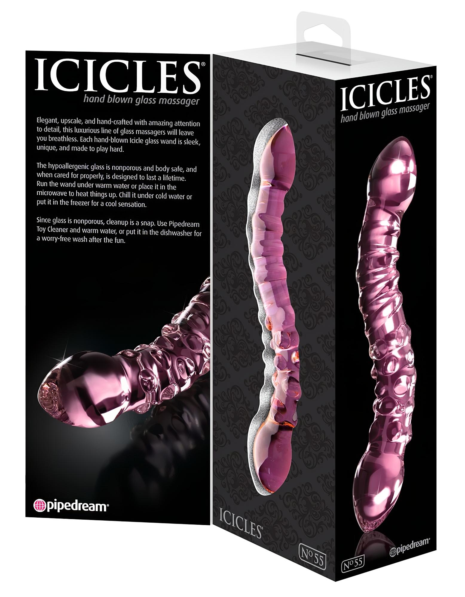 Icicles No. 55 – kétvégű, G-pont üveg dildó (pink)