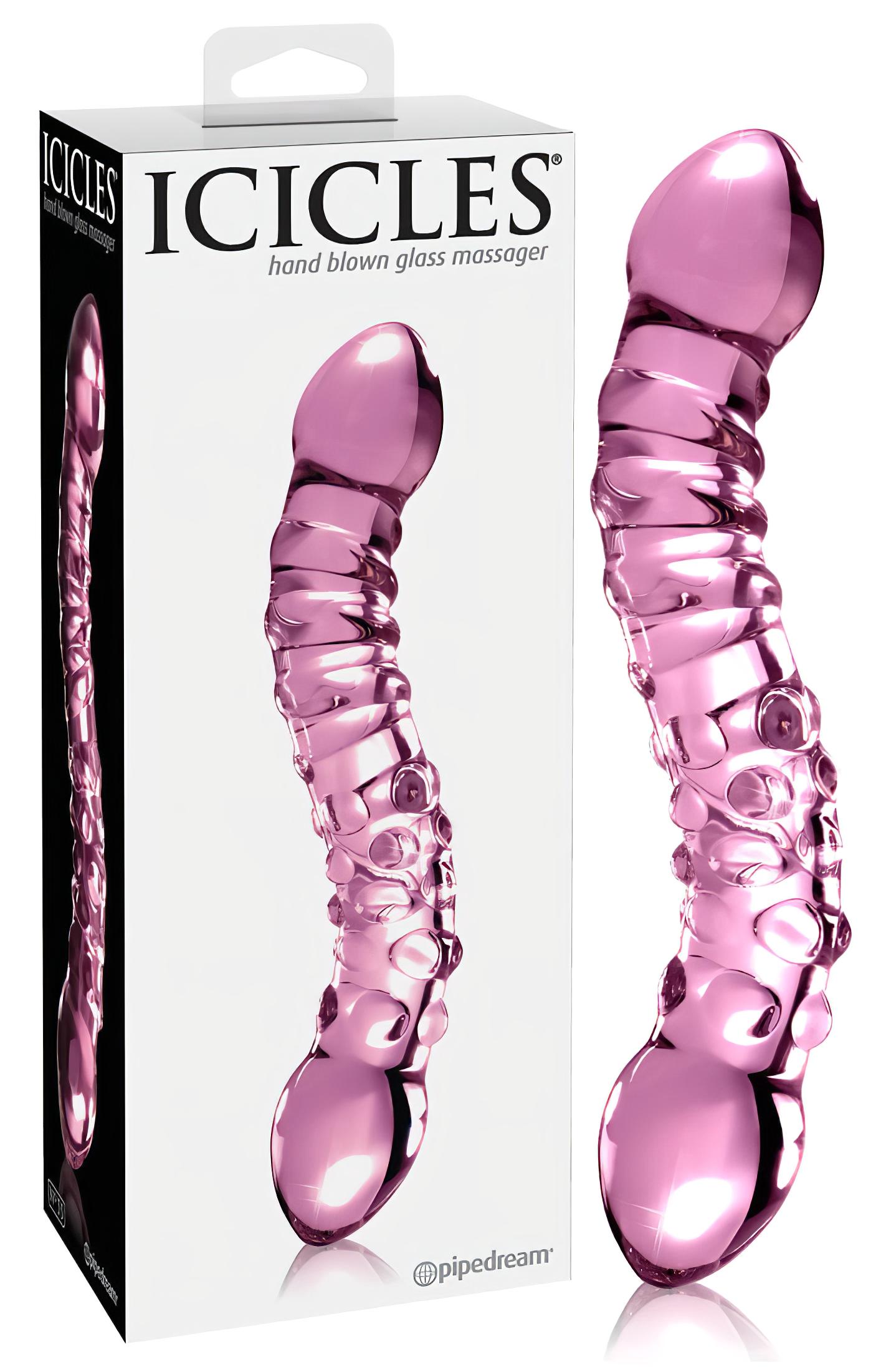 Icicles No. 55 – kétvégű, G-pont üveg dildó (pink)