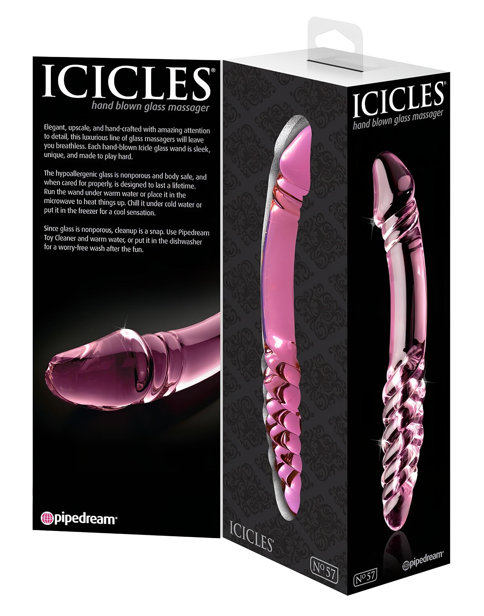 Icicles No. 57 – péniszes kétvégű üveg dildó (pink)