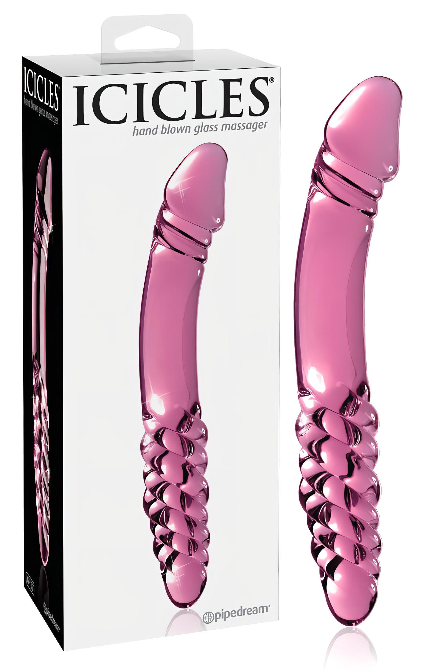 Icicles No. 57 – péniszes kétvégű üveg dildó (pink)