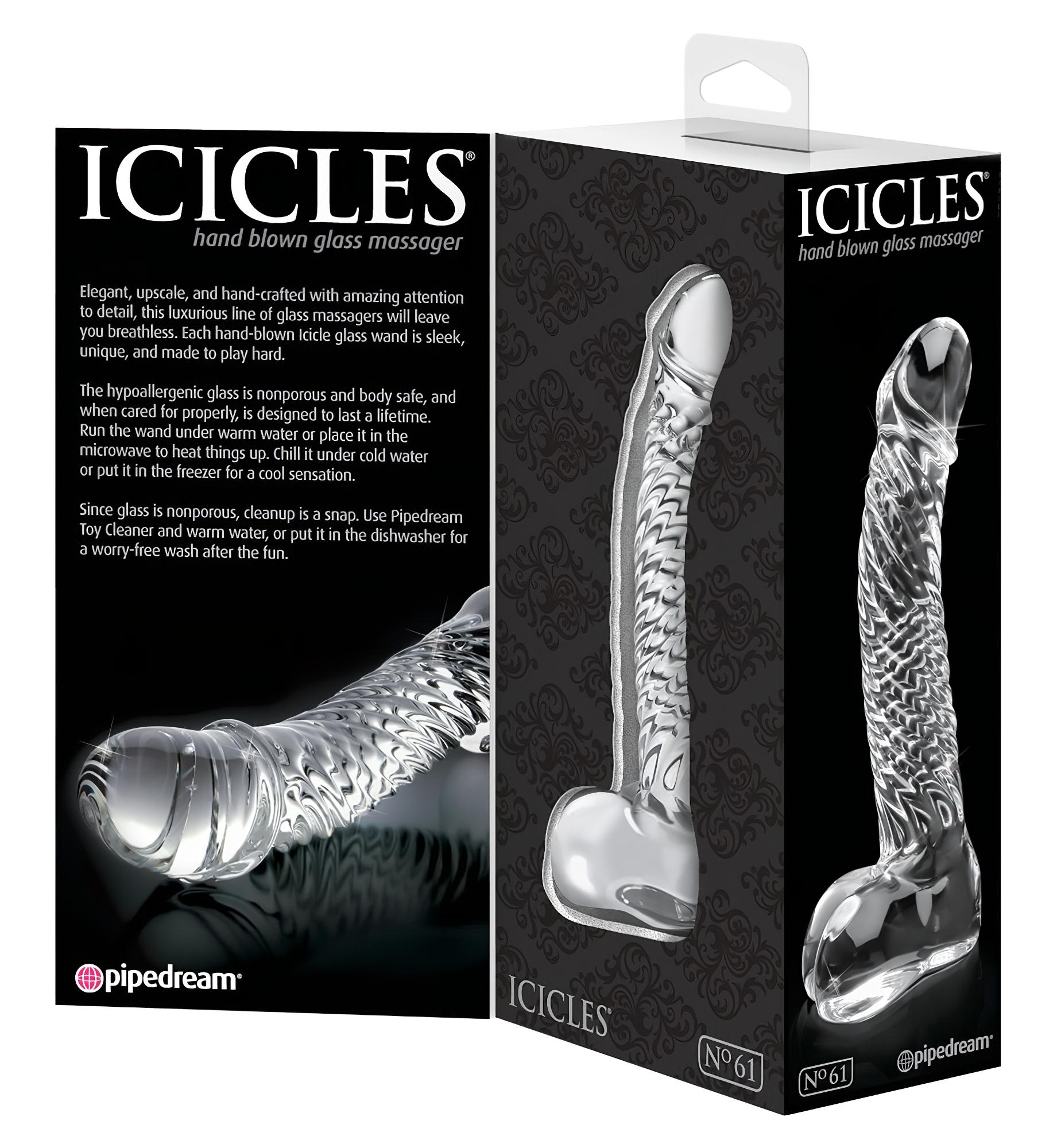 Icicles No. 61 – herés, péniszes üveg dildó (átlátszó)