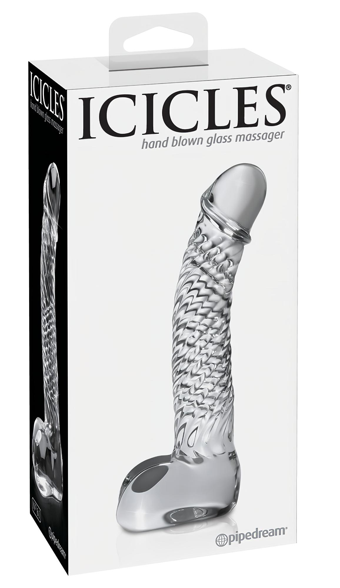 Icicles No. 61 – herés, péniszes üveg dildó (átlátszó)