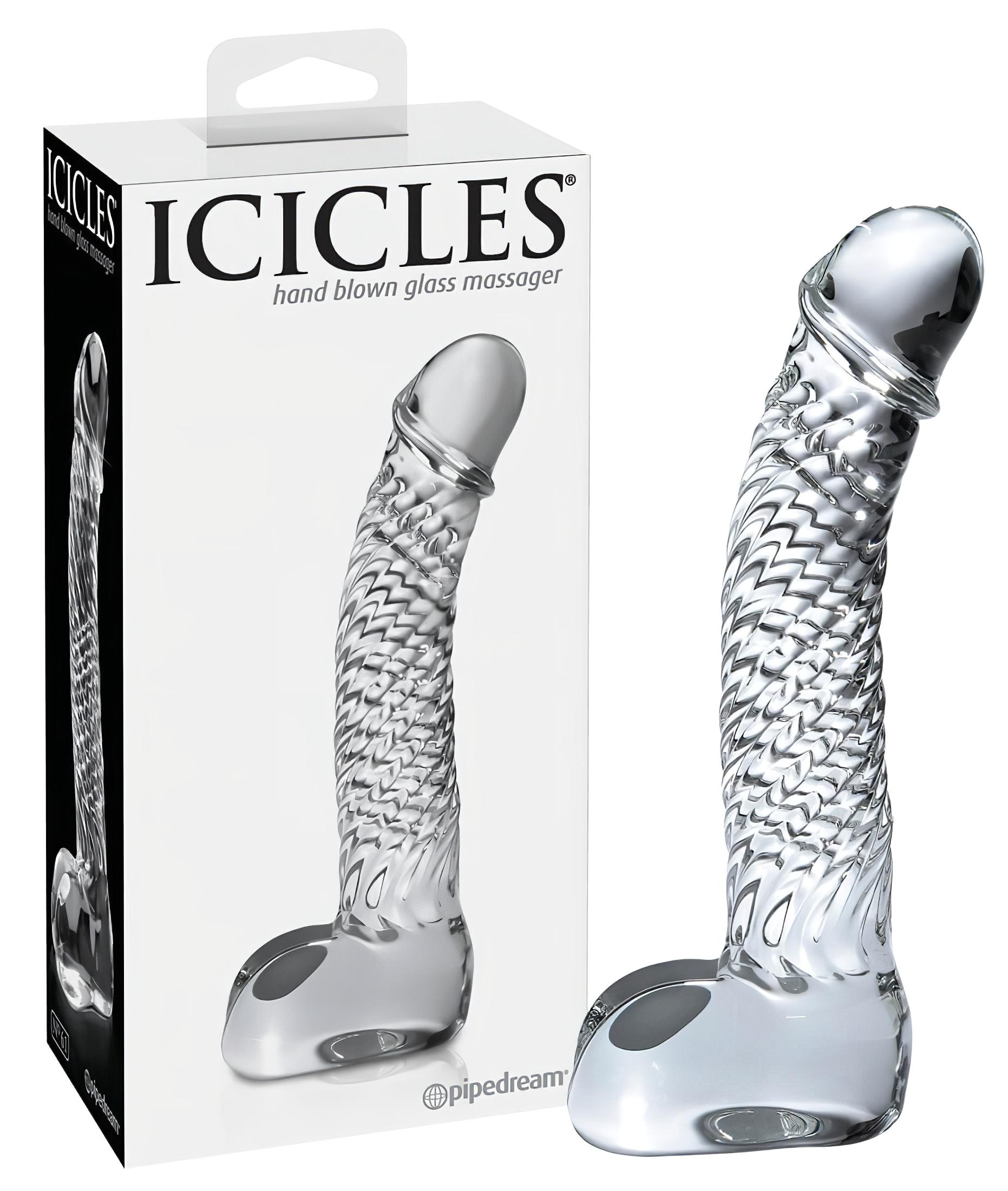 Icicles No. 61 – herés, péniszes üveg dildó (átlátszó)