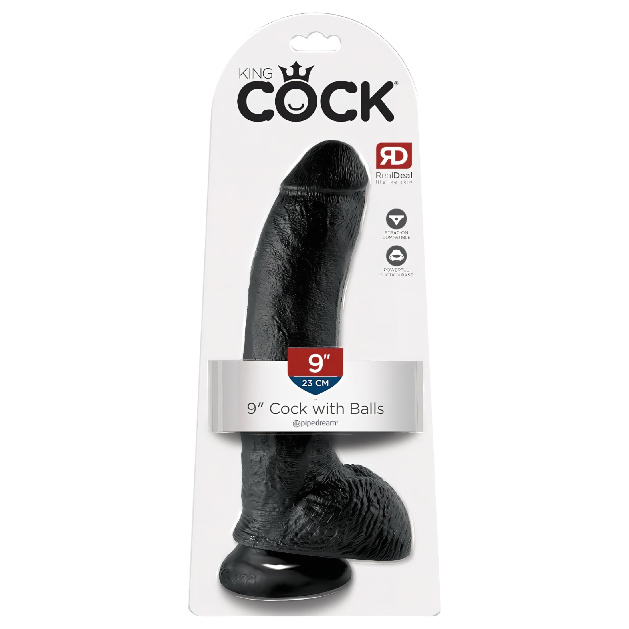 King Cock 9 – nagy tapadókorongos, herés dildó (23cm) – fekete