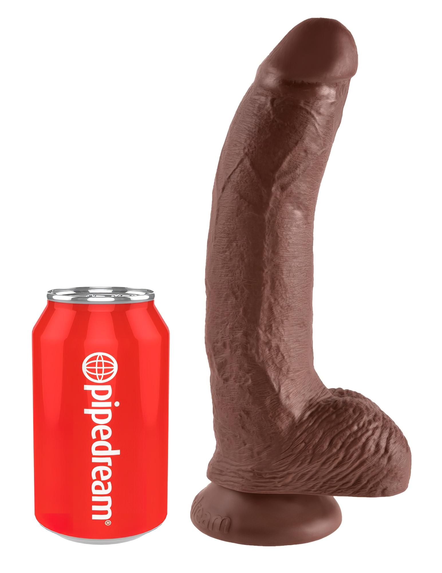 King Cock 9 – nagy tapadókorongos, herés dildó (23cm) – barna