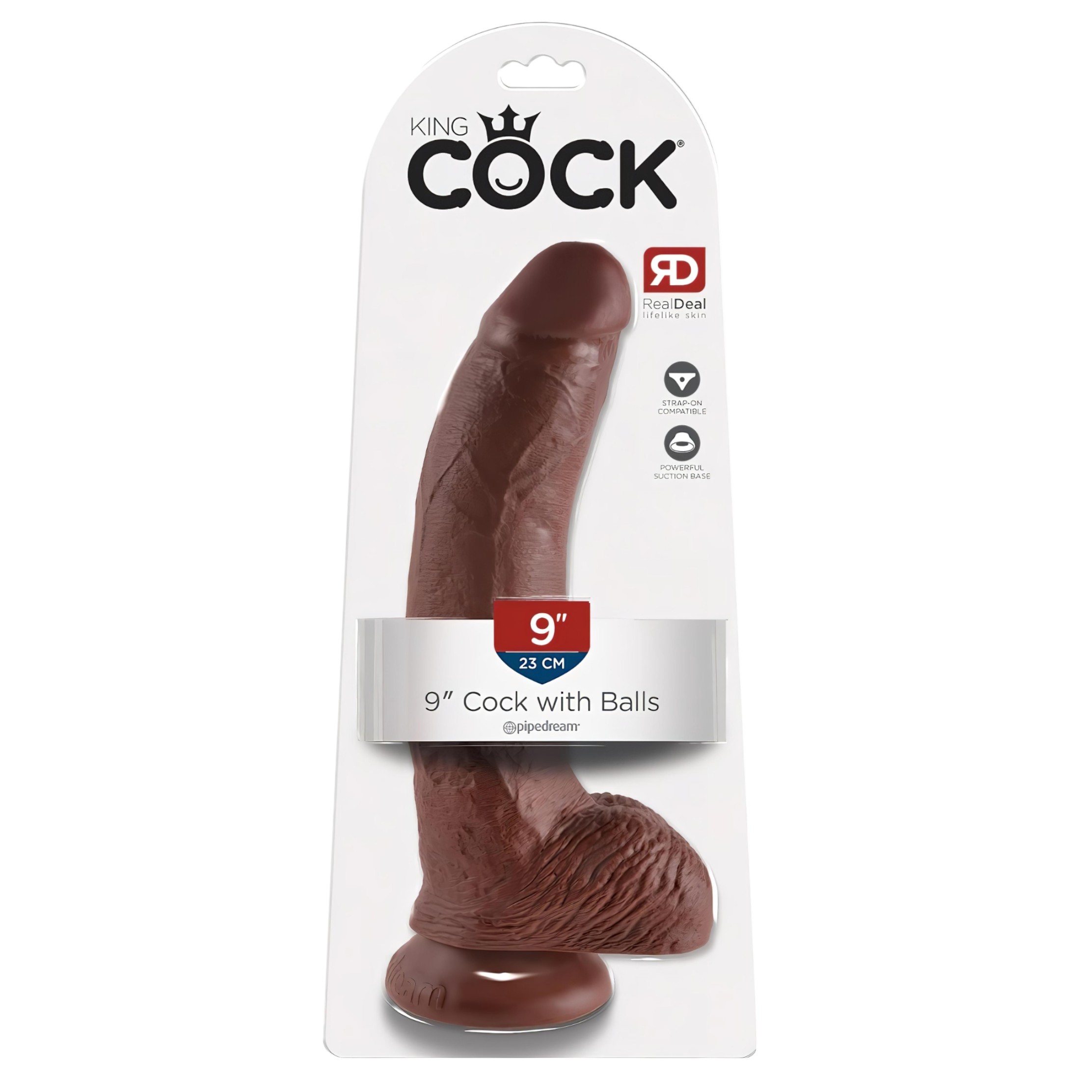 King Cock 9 – nagy tapadókorongos, herés dildó (23cm) – barna