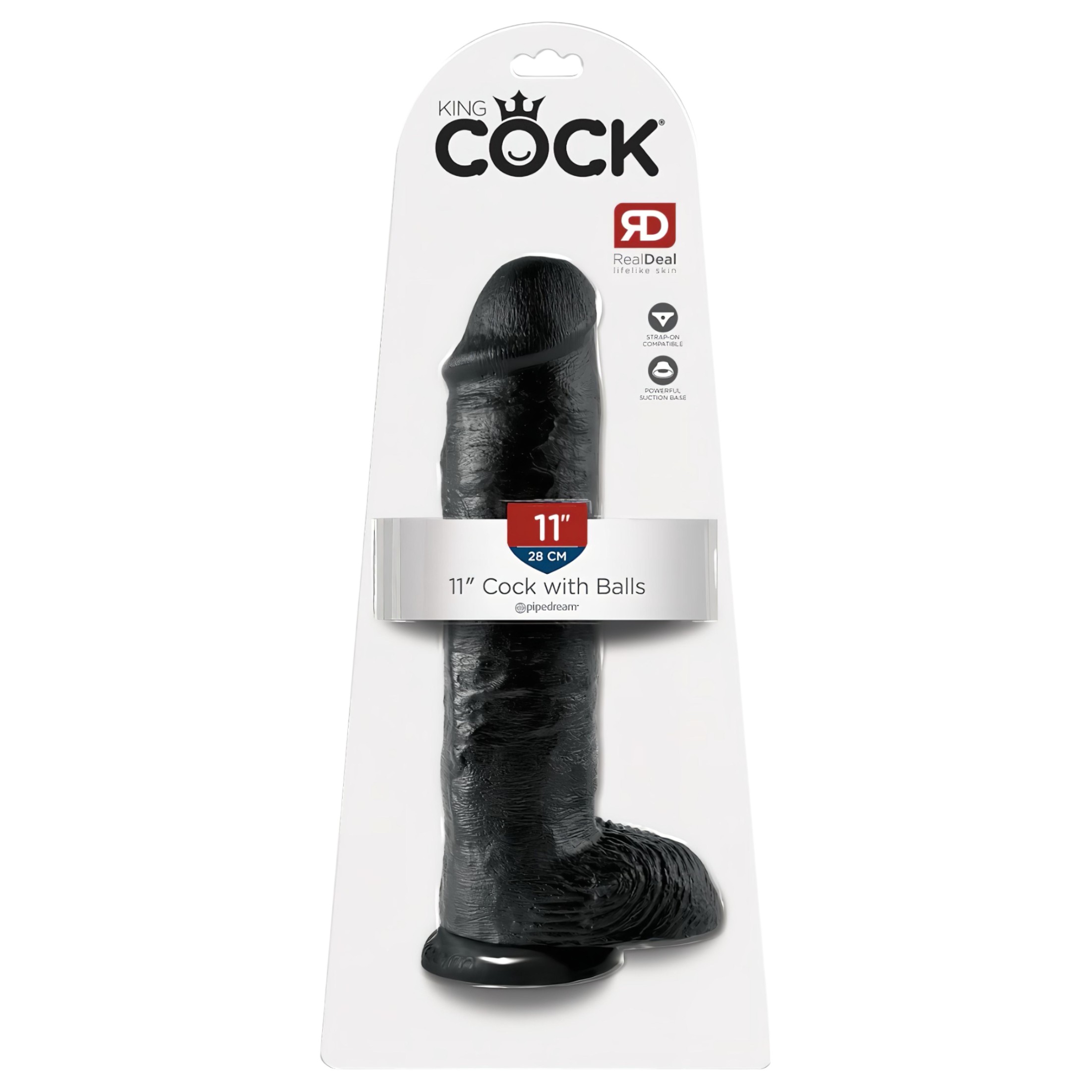 King Cock 11 – nagy tapadókorongos, herés dildó (28cm) – fekete