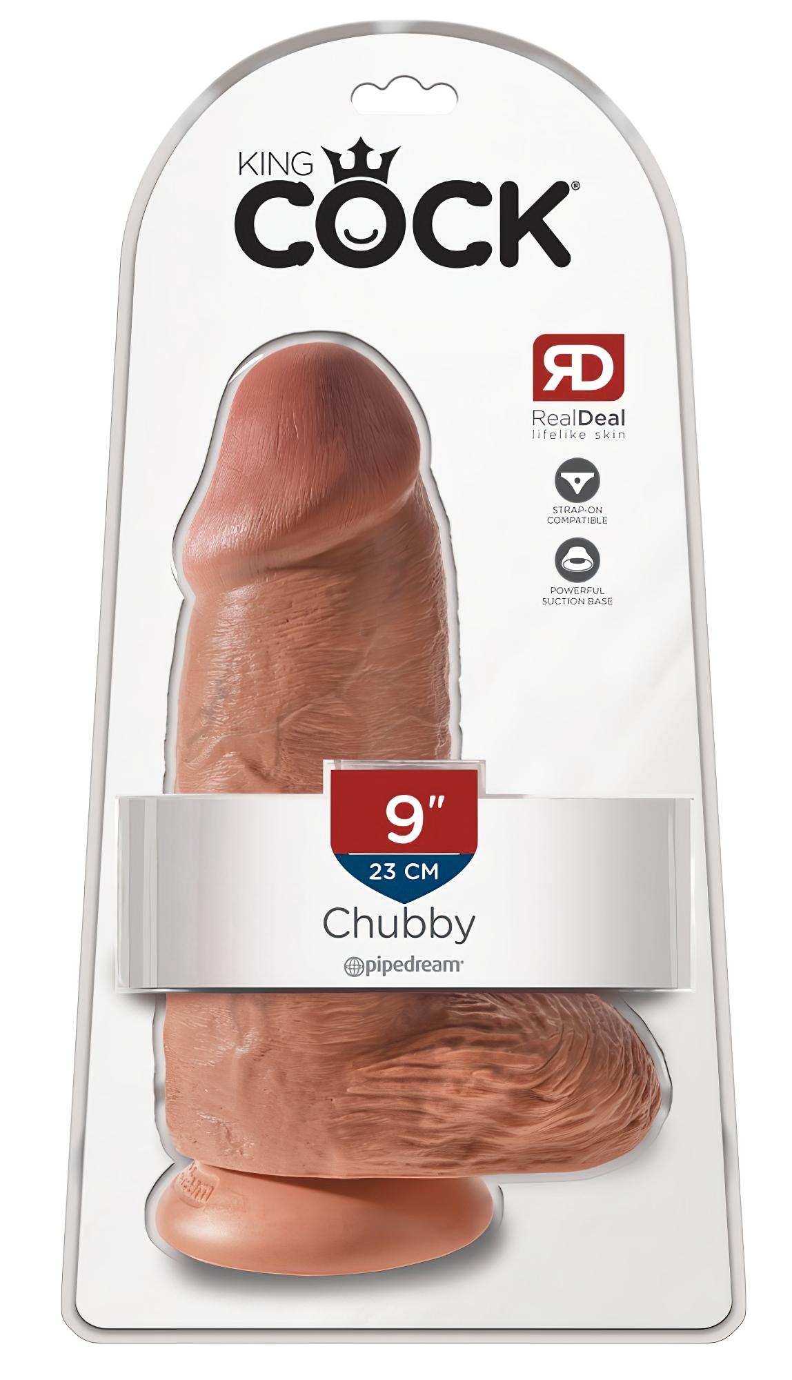 King Cock 9 Chubby – tapadókorongos, dildó (23cm) – sötét natúr
