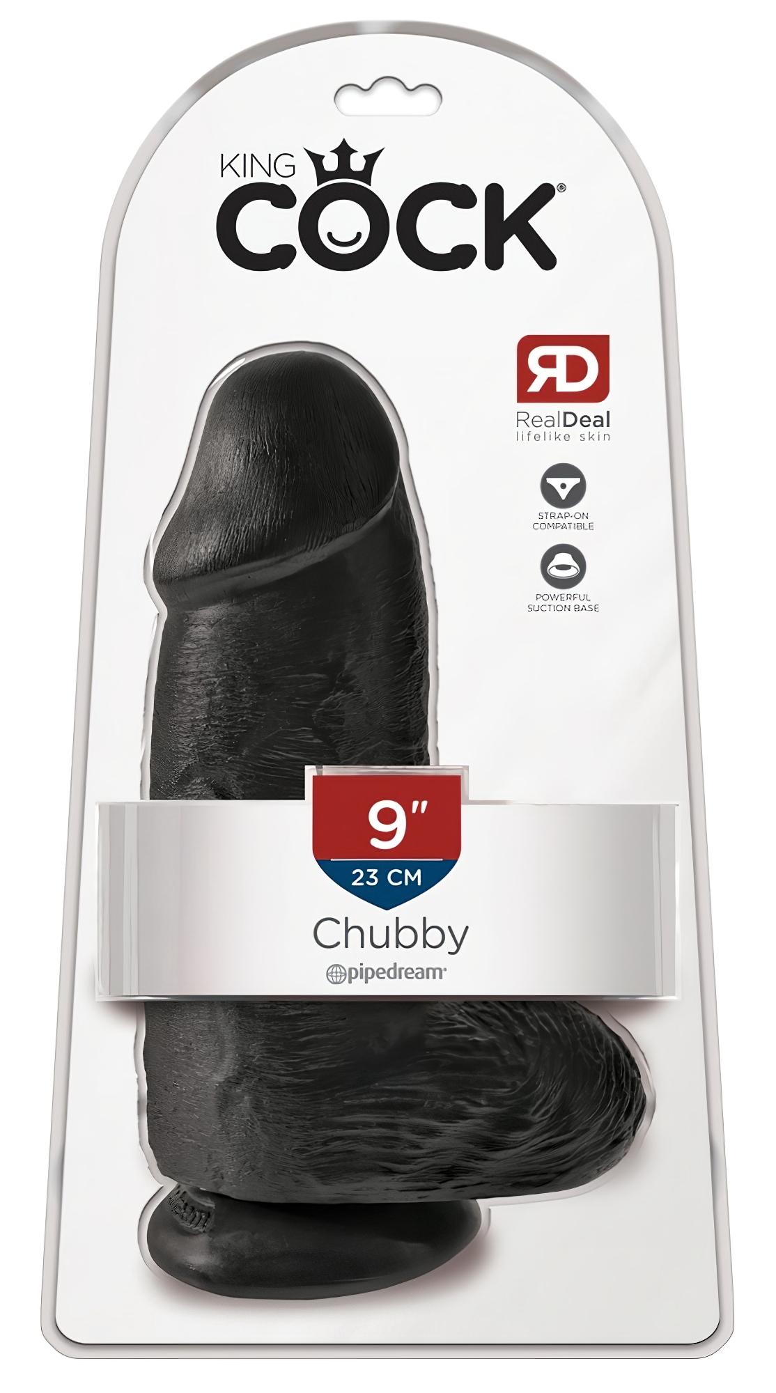 King Cock 9 Chubby – tapadókorongos, herés dildó (23cm) – fekete
