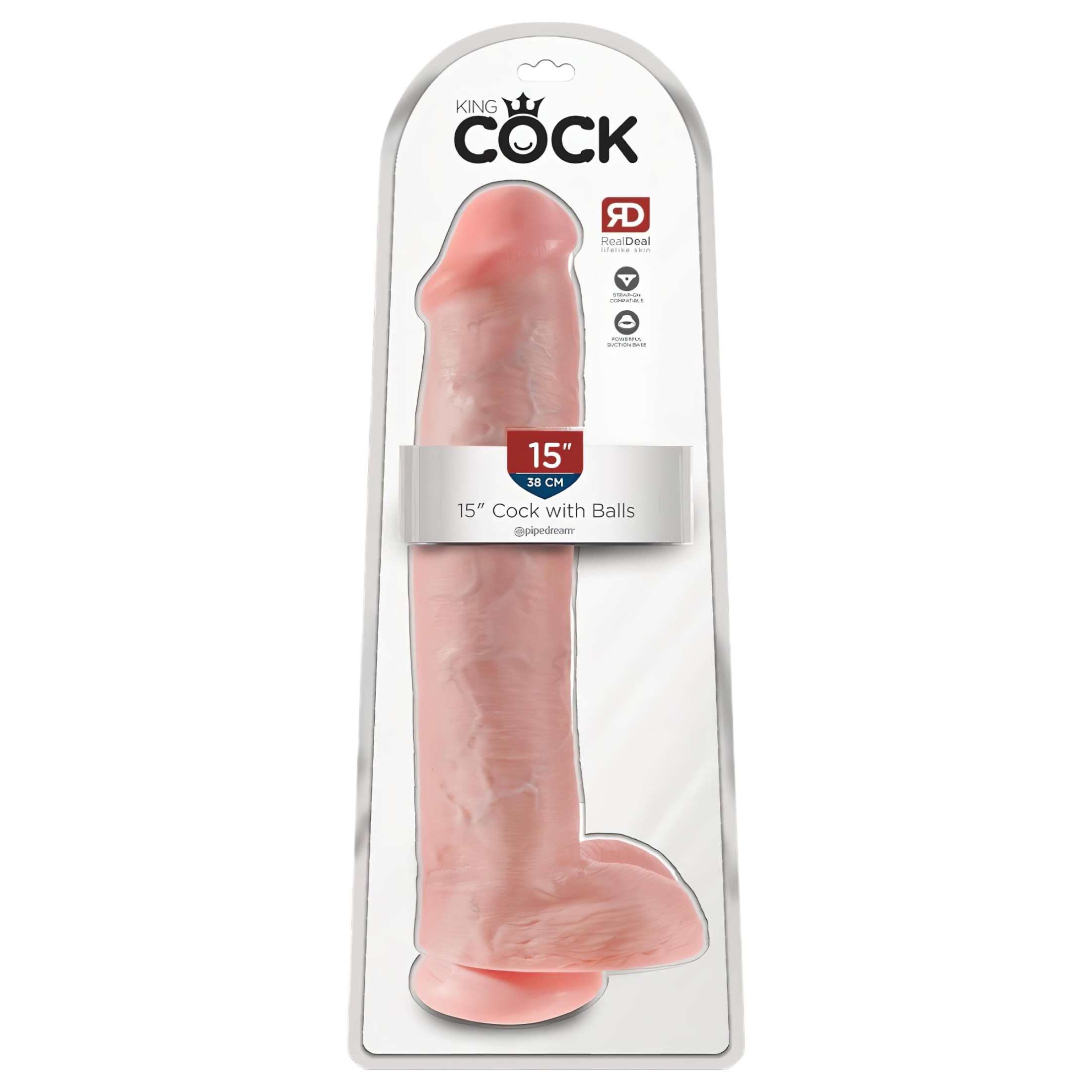 King Cock 15 – tapadókorongos, herés dildó (38cm) – natúr