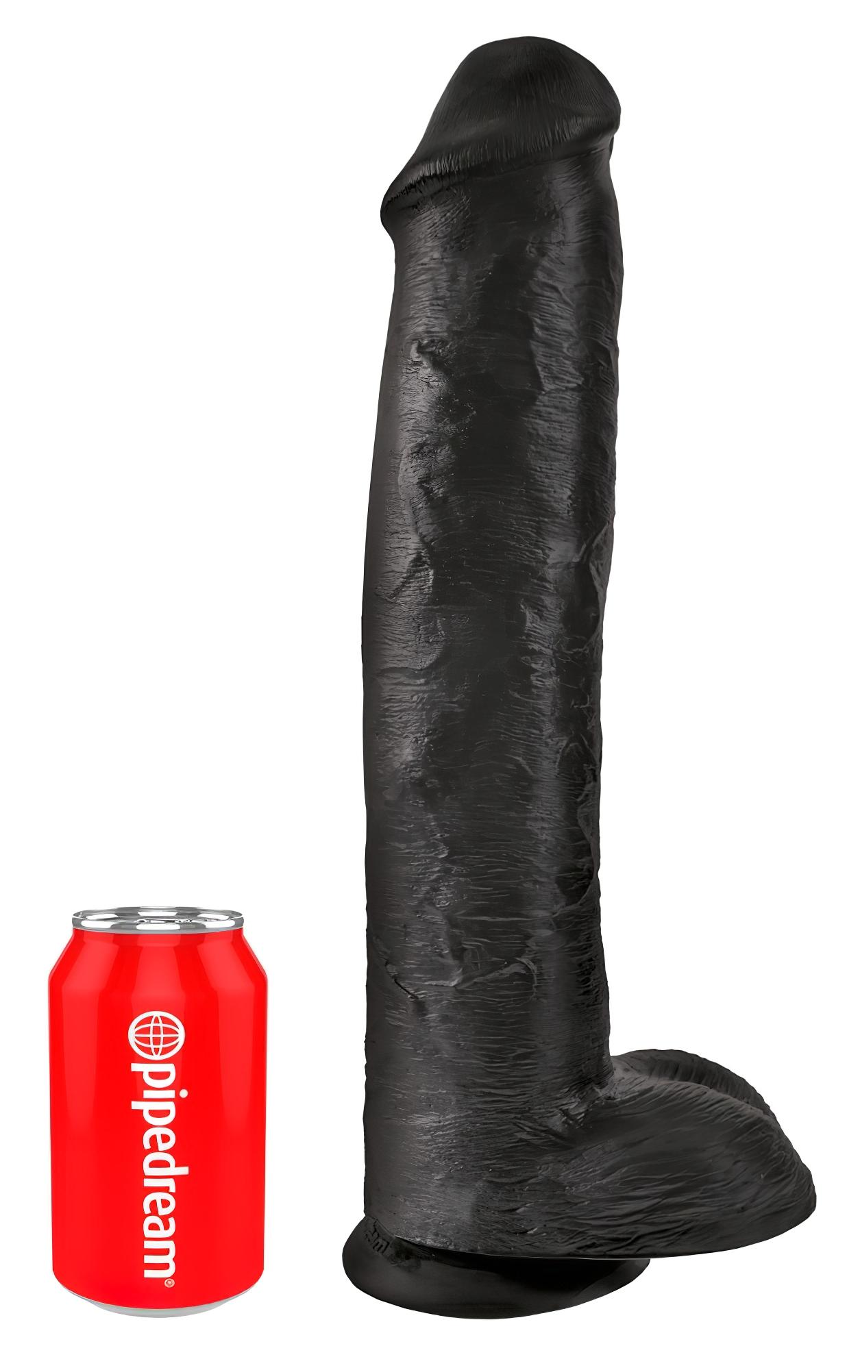 King Cock 15 – tapadókorongos, herés dildó (38cm) – fekete