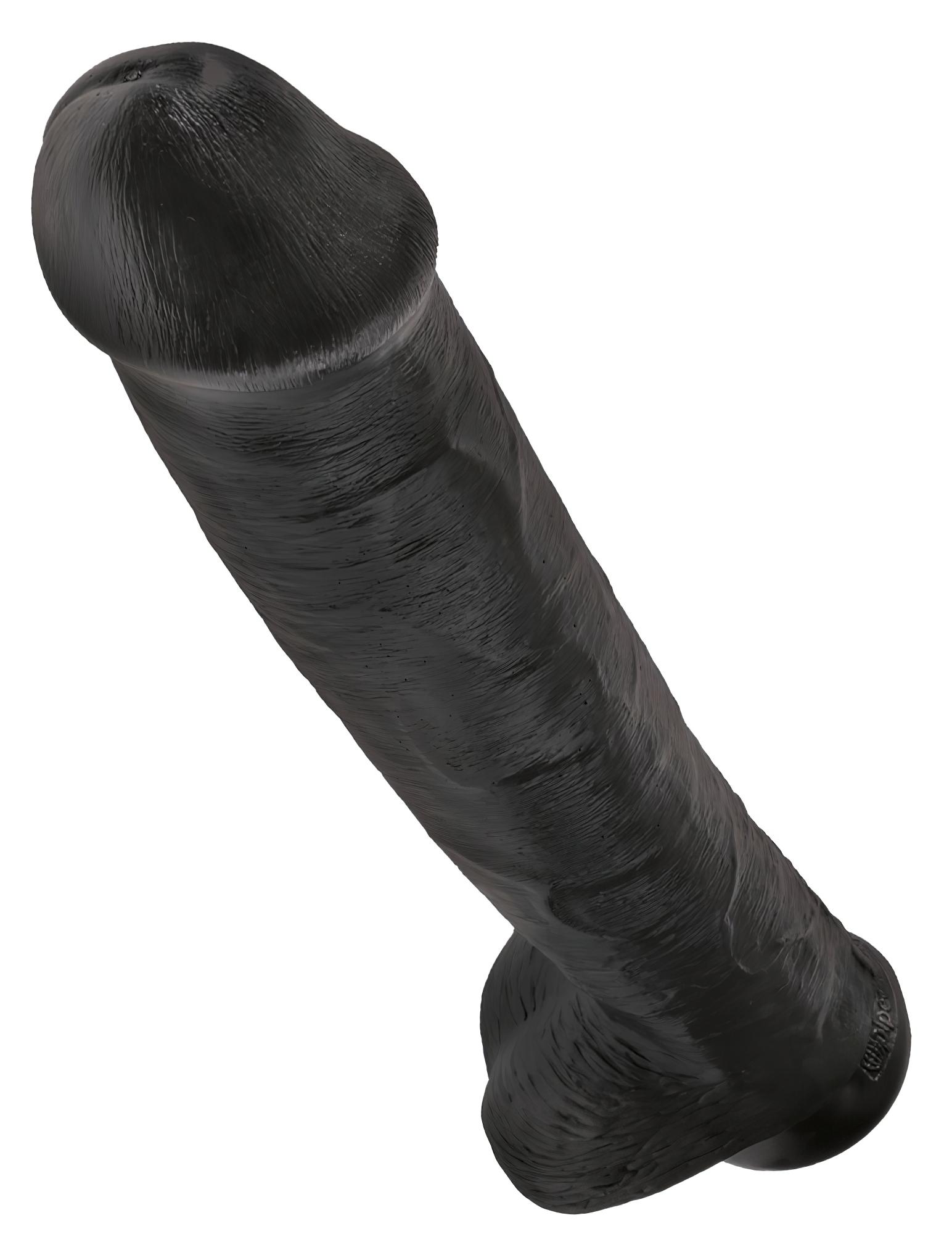 King Cock 15 – tapadókorongos, herés dildó (38cm) – fekete