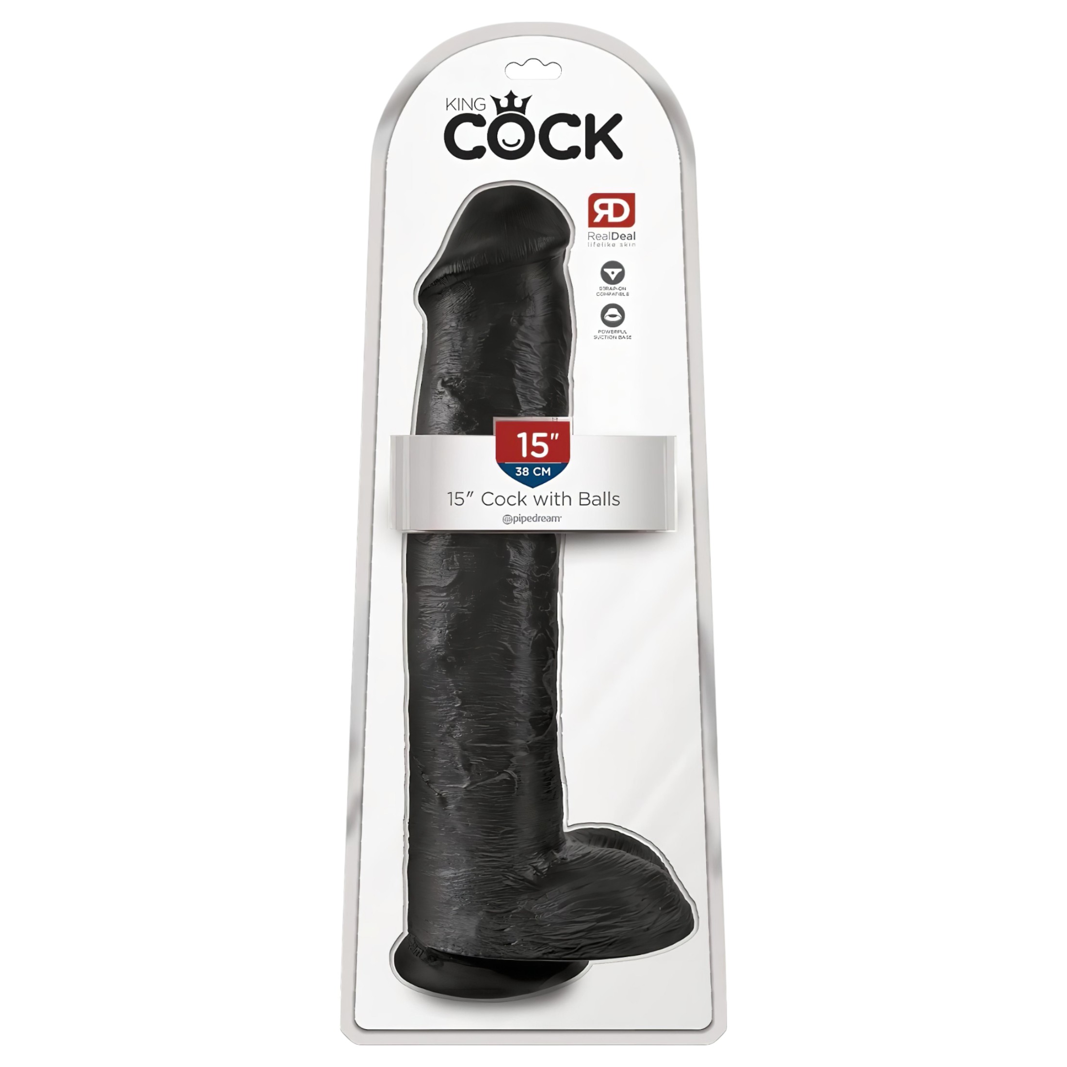 King Cock 15 – tapadókorongos, herés dildó (38cm) – fekete
