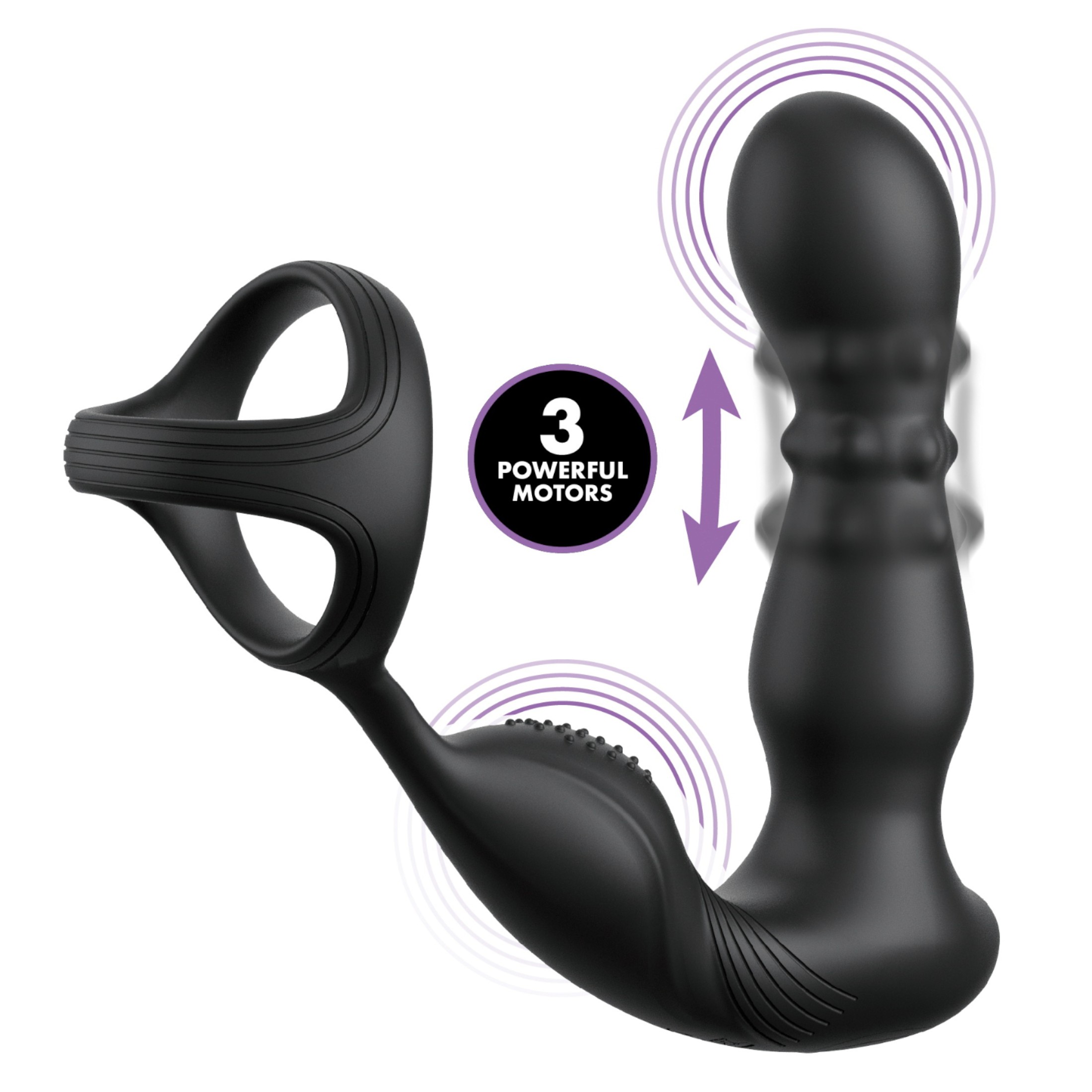 Anal Fantasy Ass-Gasm – forgó fejes anál vibrátor péniszgyűrűvel (fekete)