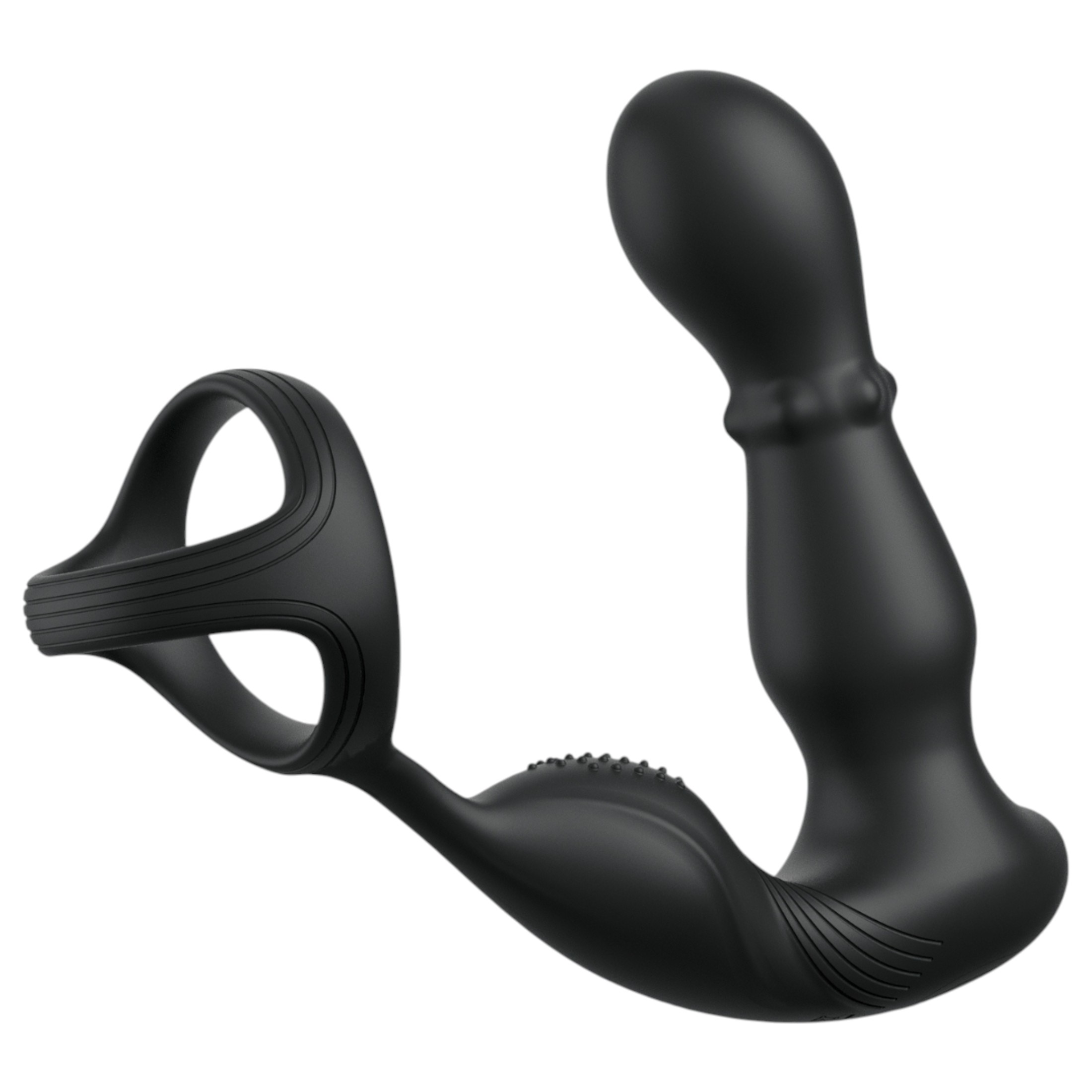 Anal Fantasy Ass-Gasm – forgó fejes anál vibrátor péniszgyűrűvel (fekete)