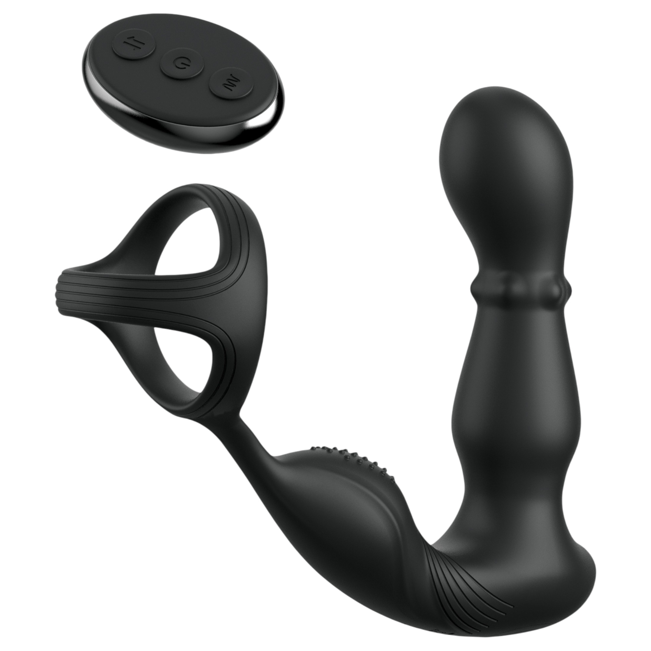 Anal Fantasy Ass-Gasm – forgó fejes anál vibrátor péniszgyűrűvel (fekete)