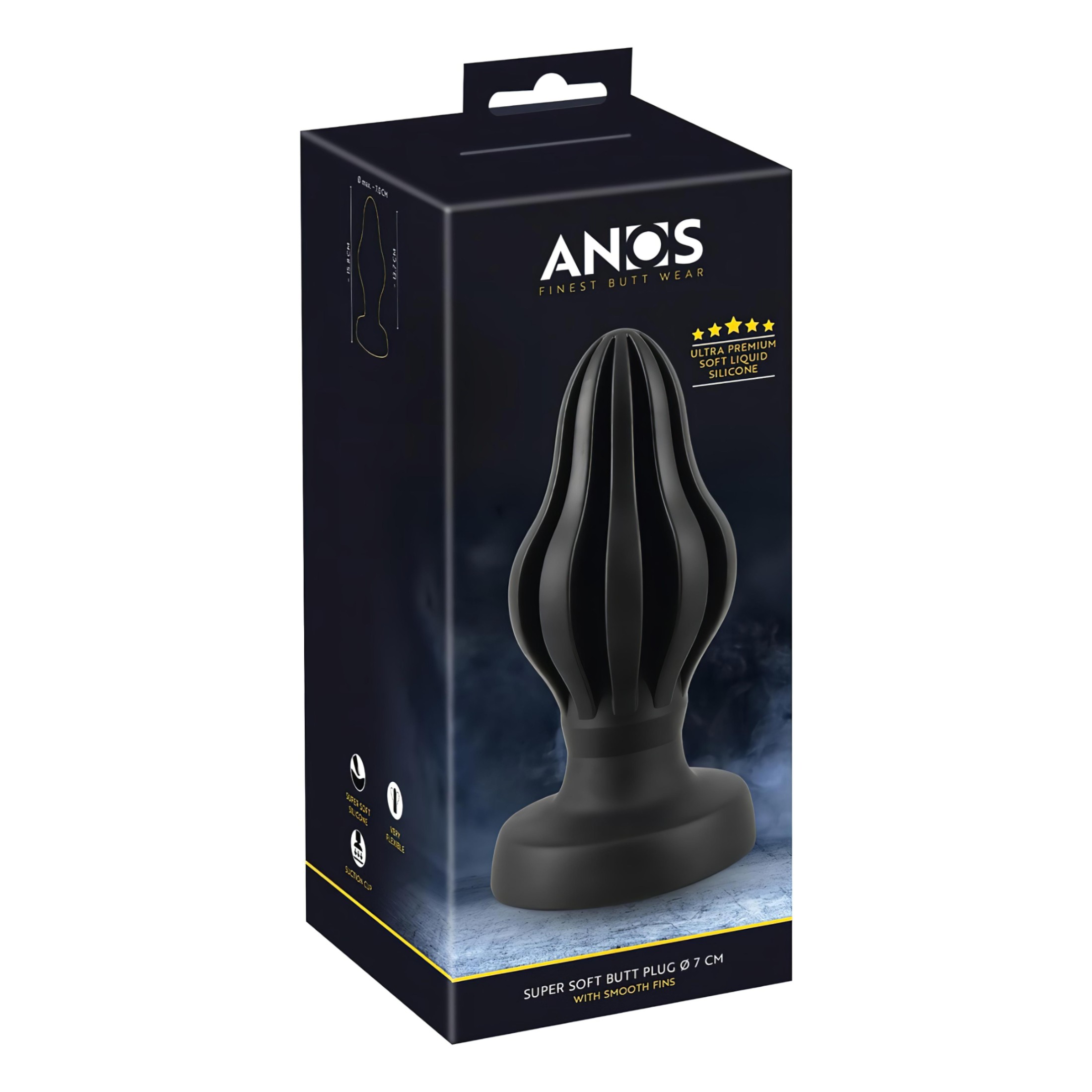 ANOS – bordázott puha anál plug – 7cm (fekete)