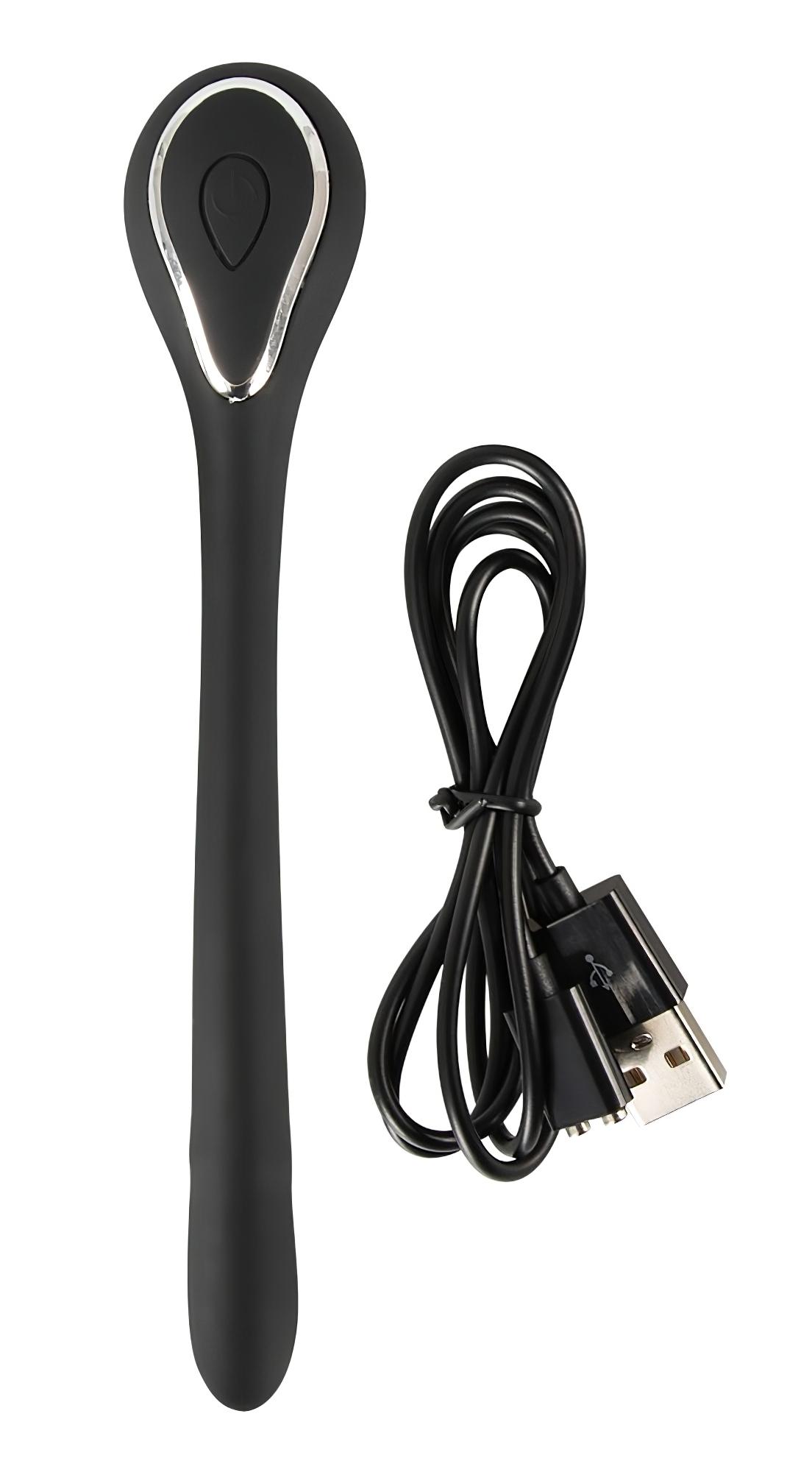 Penis Plug Dilator – akkus, vibrációs dilátor (1,1cm) – fekete
