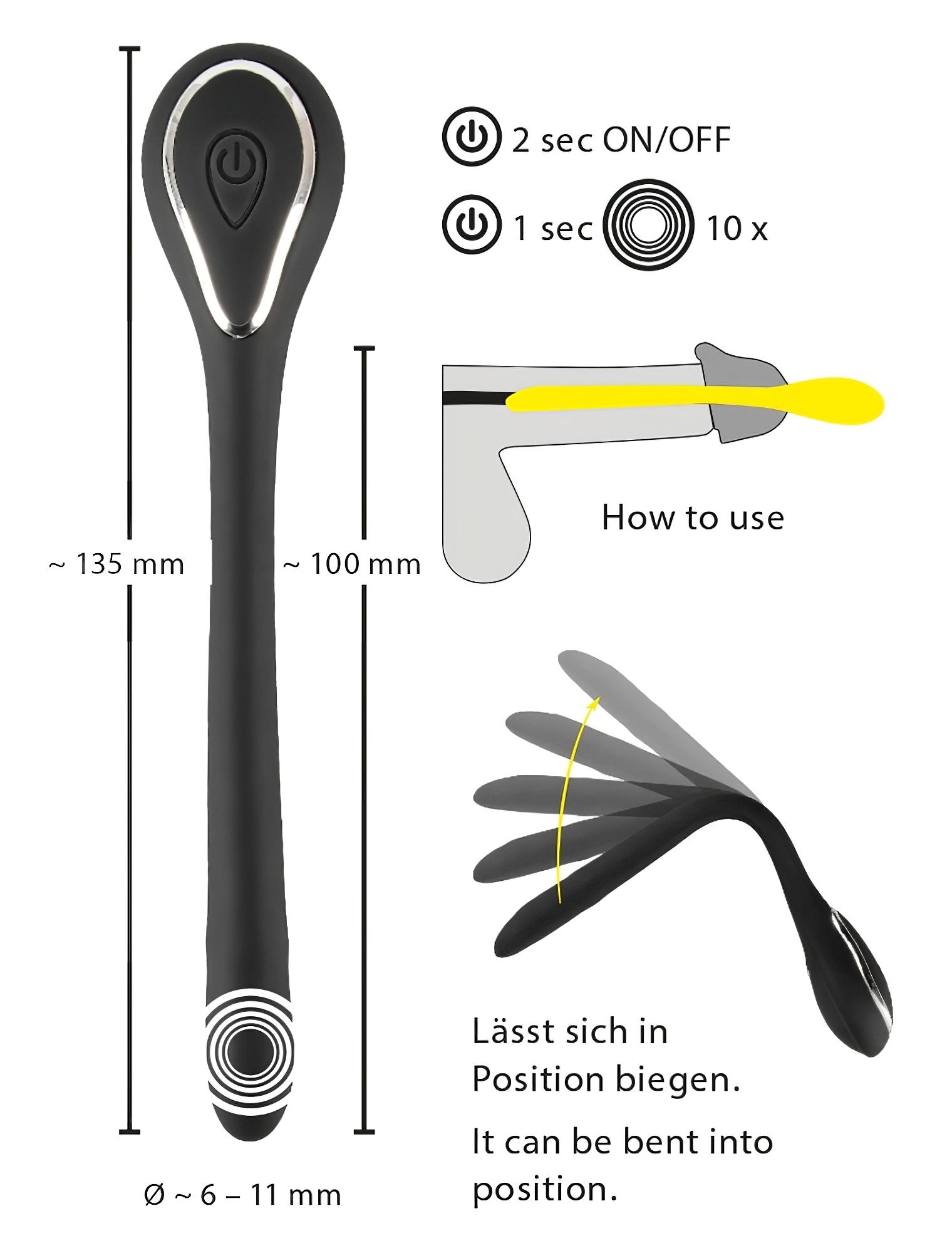 Penis Plug Dilator – akkus, vibrációs dilátor (1,1cm) – fekete