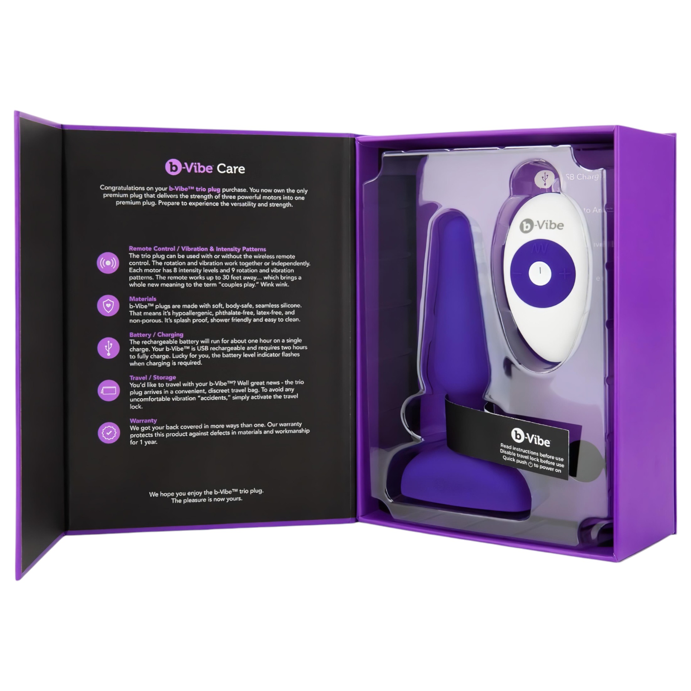 b-Vibe trio – 3 motoros anál vibrátor (lila)