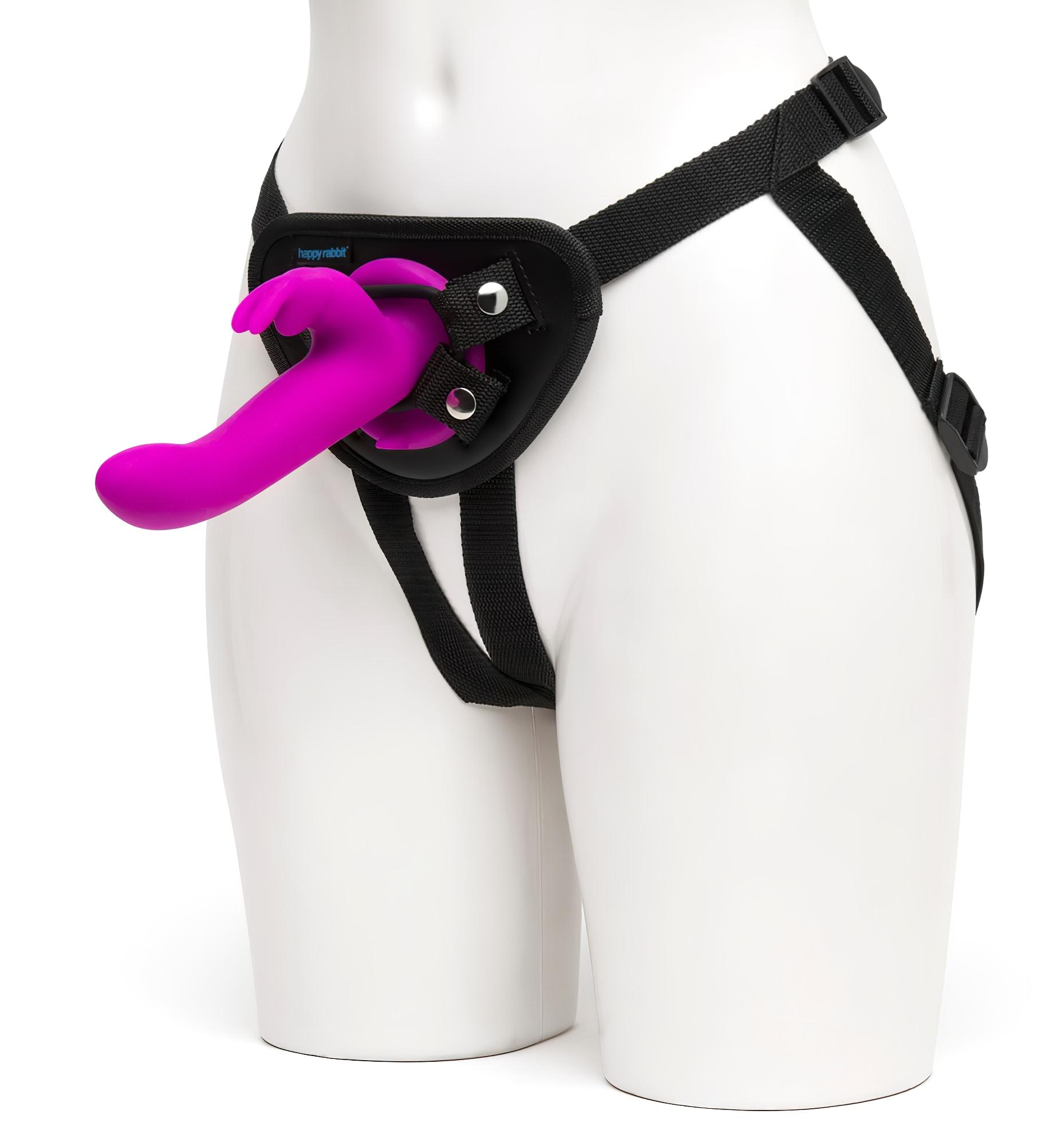 Happyrabbit Strap-On – nyuszis felcsatolható vibrátor (lila)