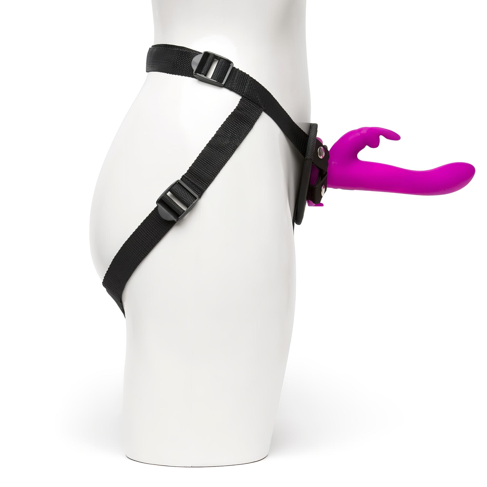 Happyrabbit Strap-On – nyuszis felcsatolható vibrátor (lila)