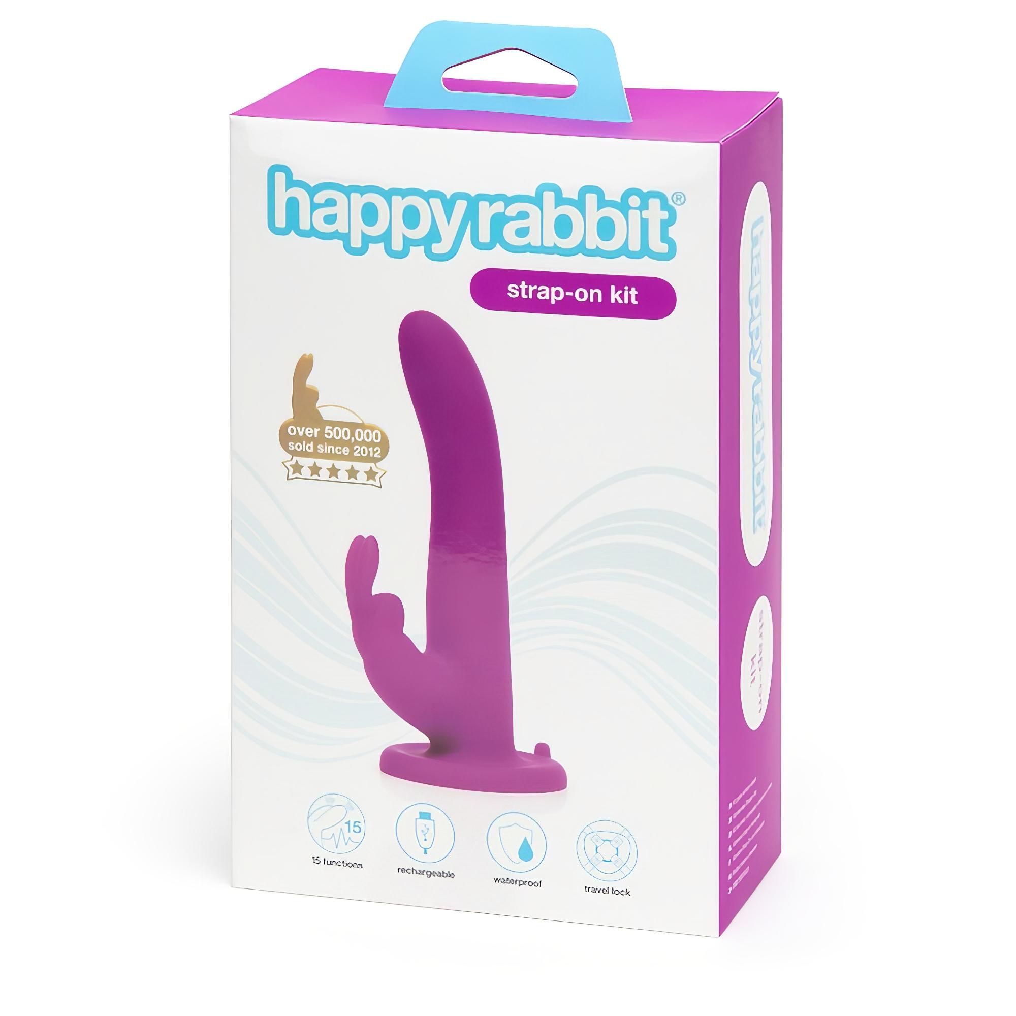 Happyrabbit Strap-On – nyuszis felcsatolható vibrátor (lila)