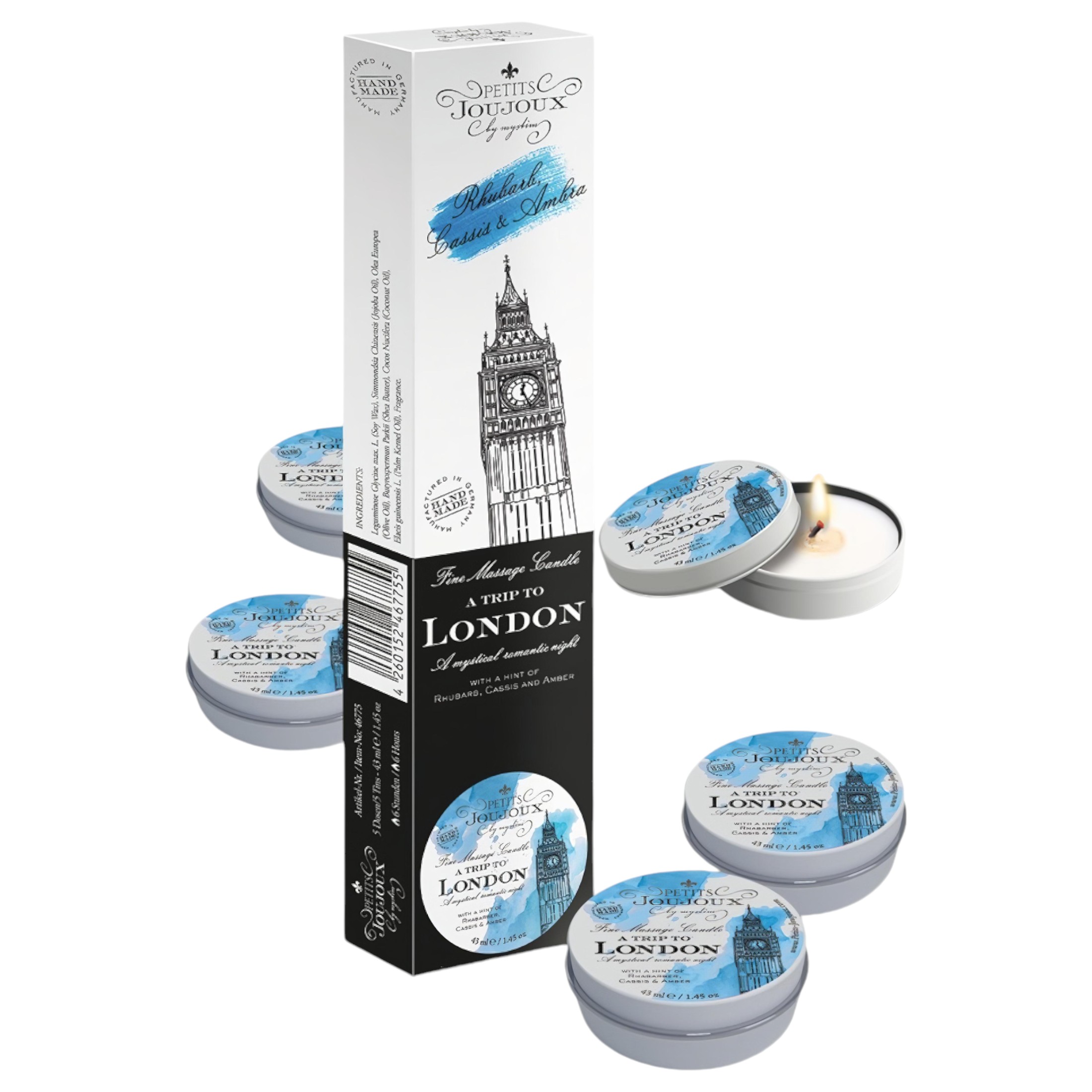 Petits Joujoux London masszázsgyertya – rebarbara-amber (5x43ml)