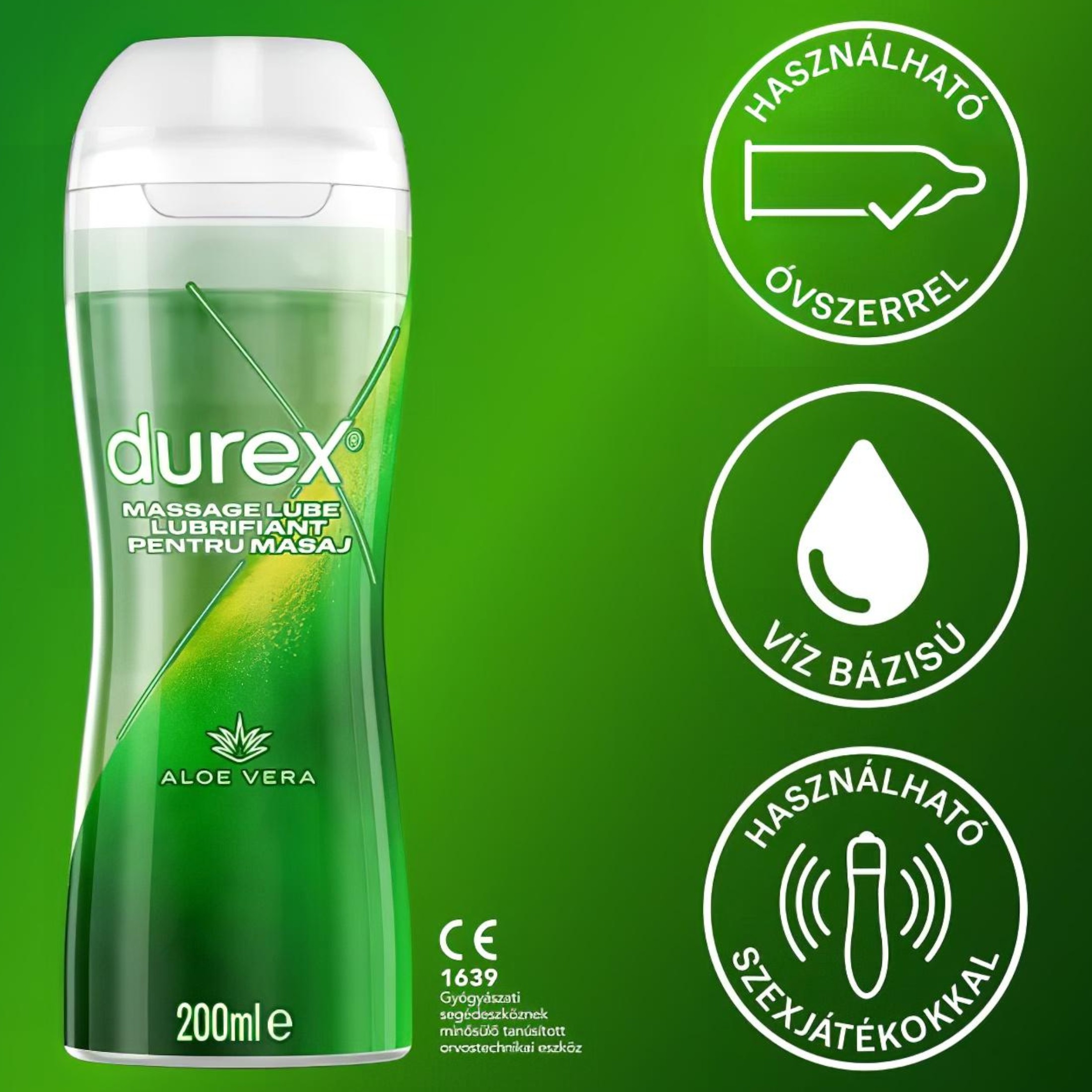Durex 2in1 masszázsolaj – Aloe Vera (200ml)