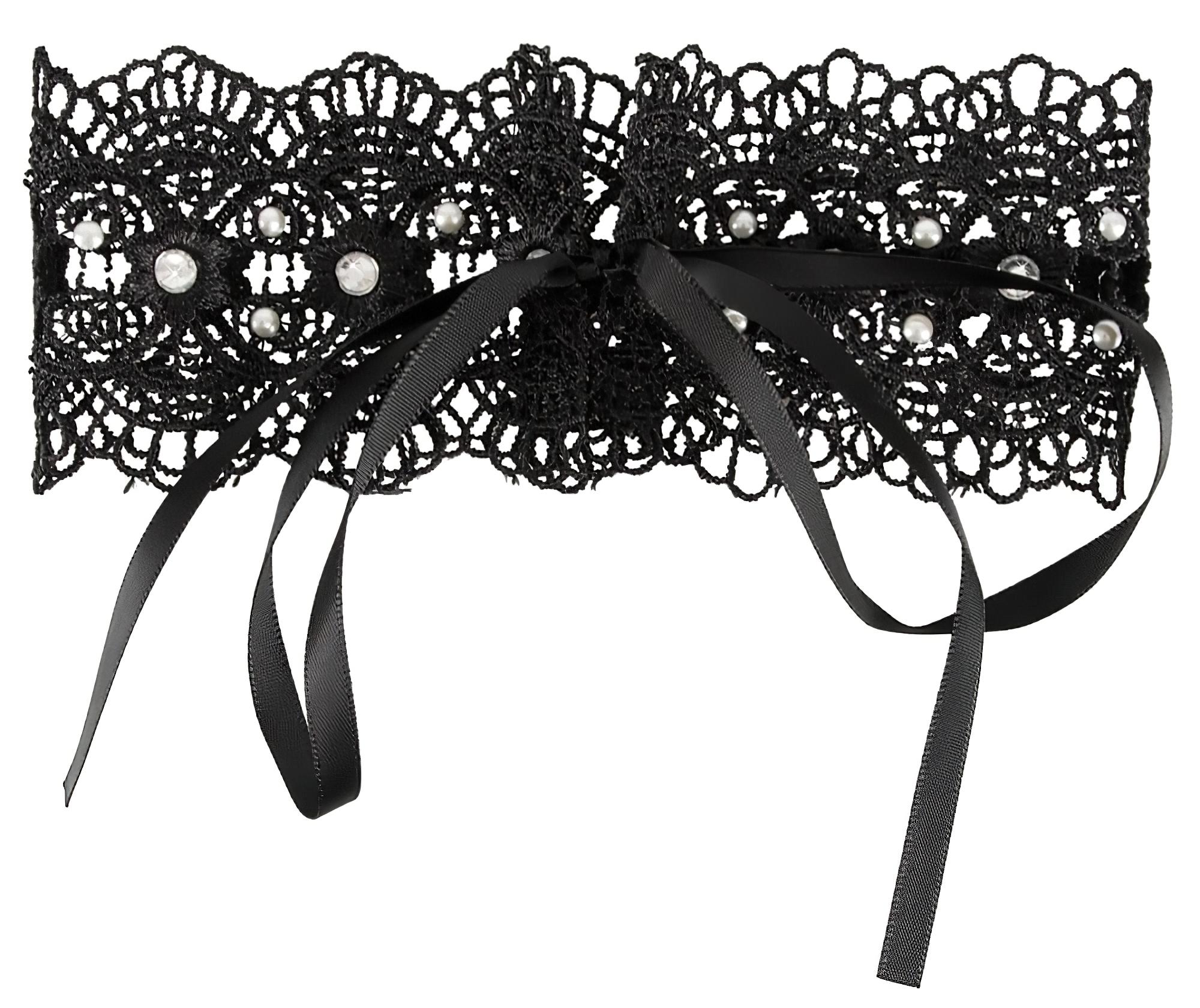 Cottelli – Gyöngyös, strasszos csipke gallér (fekete)