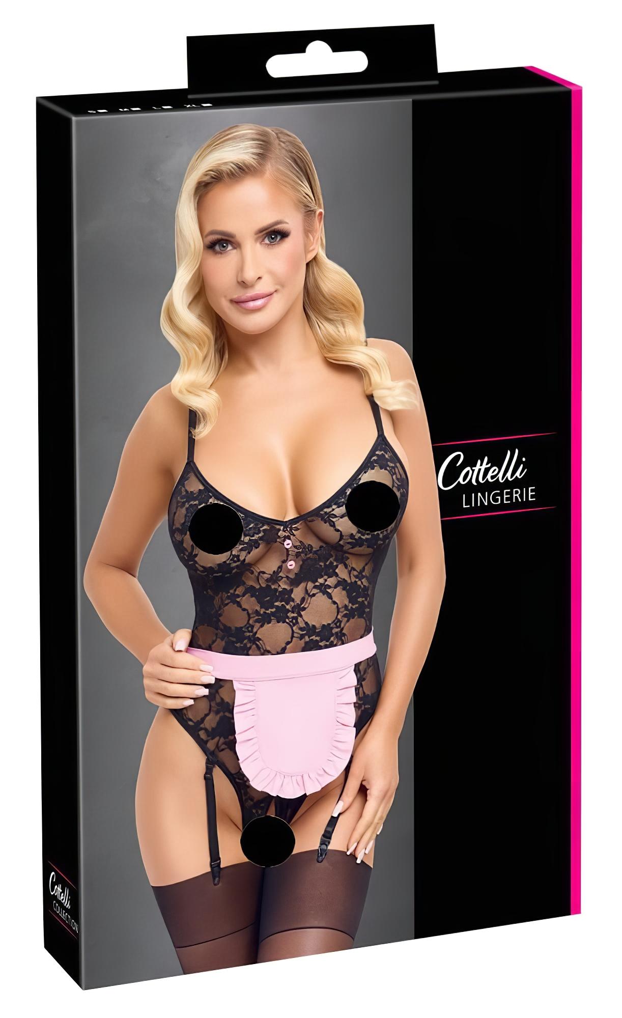 Cottelli – átlátszó szobalány jelmez (fekete-pink)