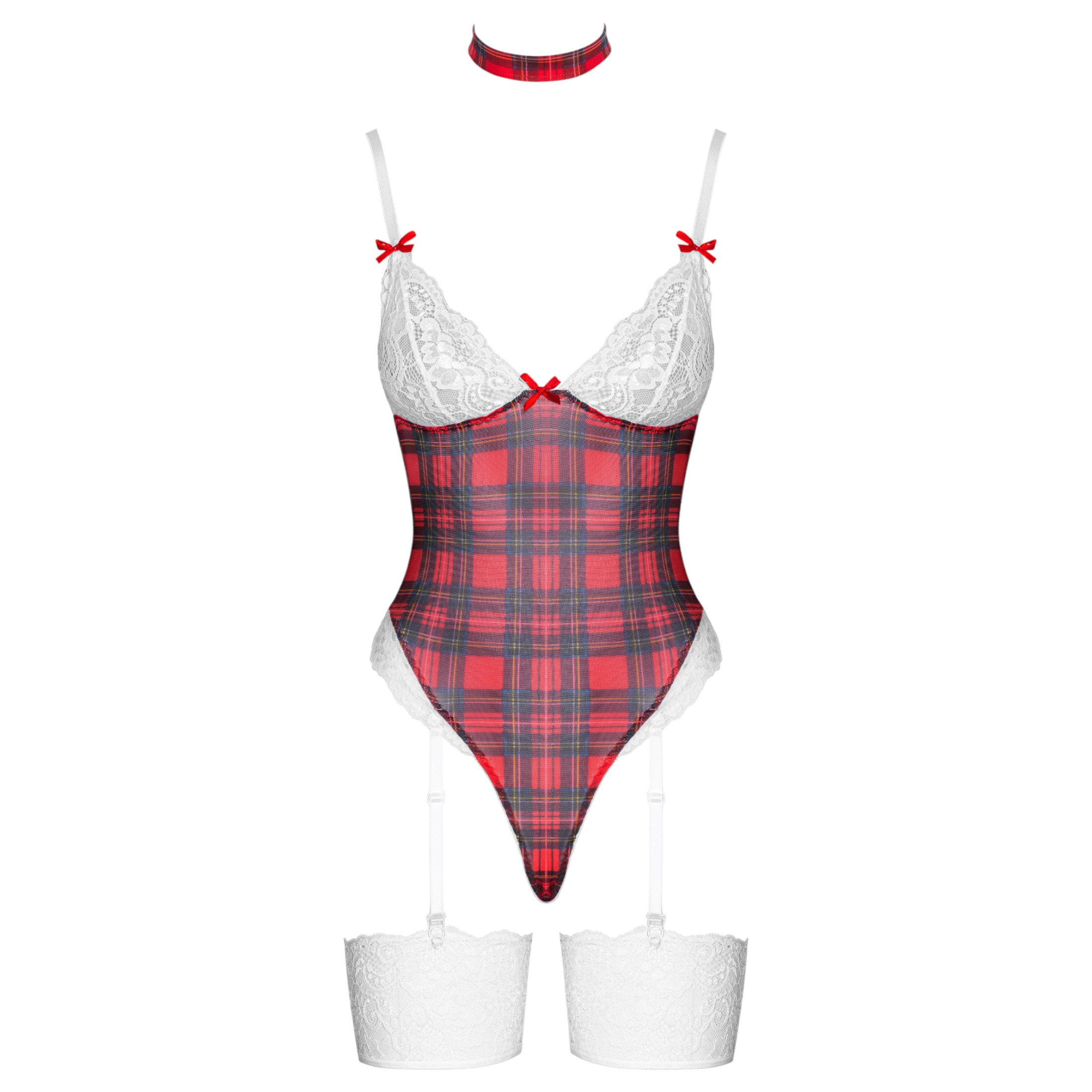 Cottelli – kockás body szett (piros)