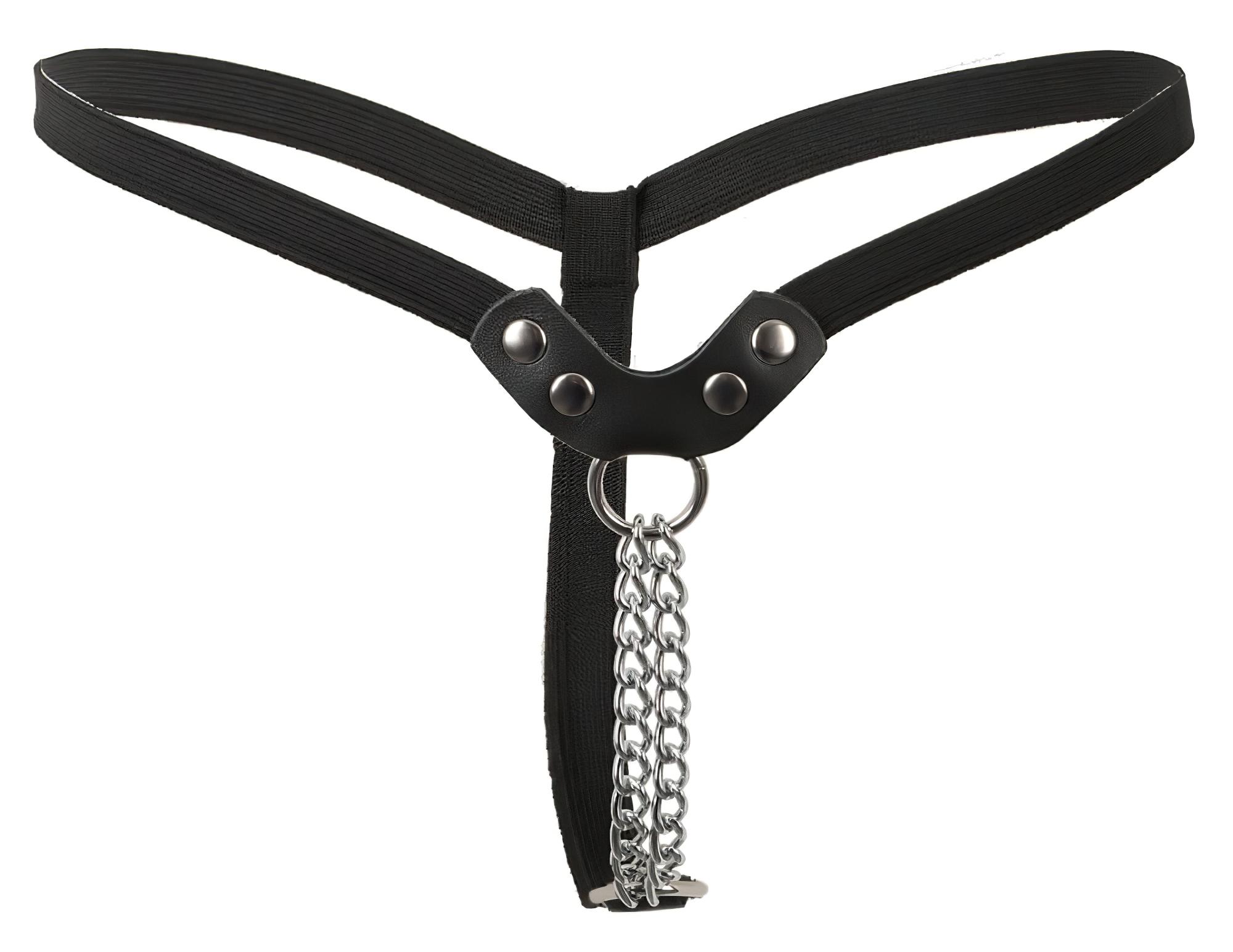 Fetish – szegecses, láncos tanga – fekete (S-L)