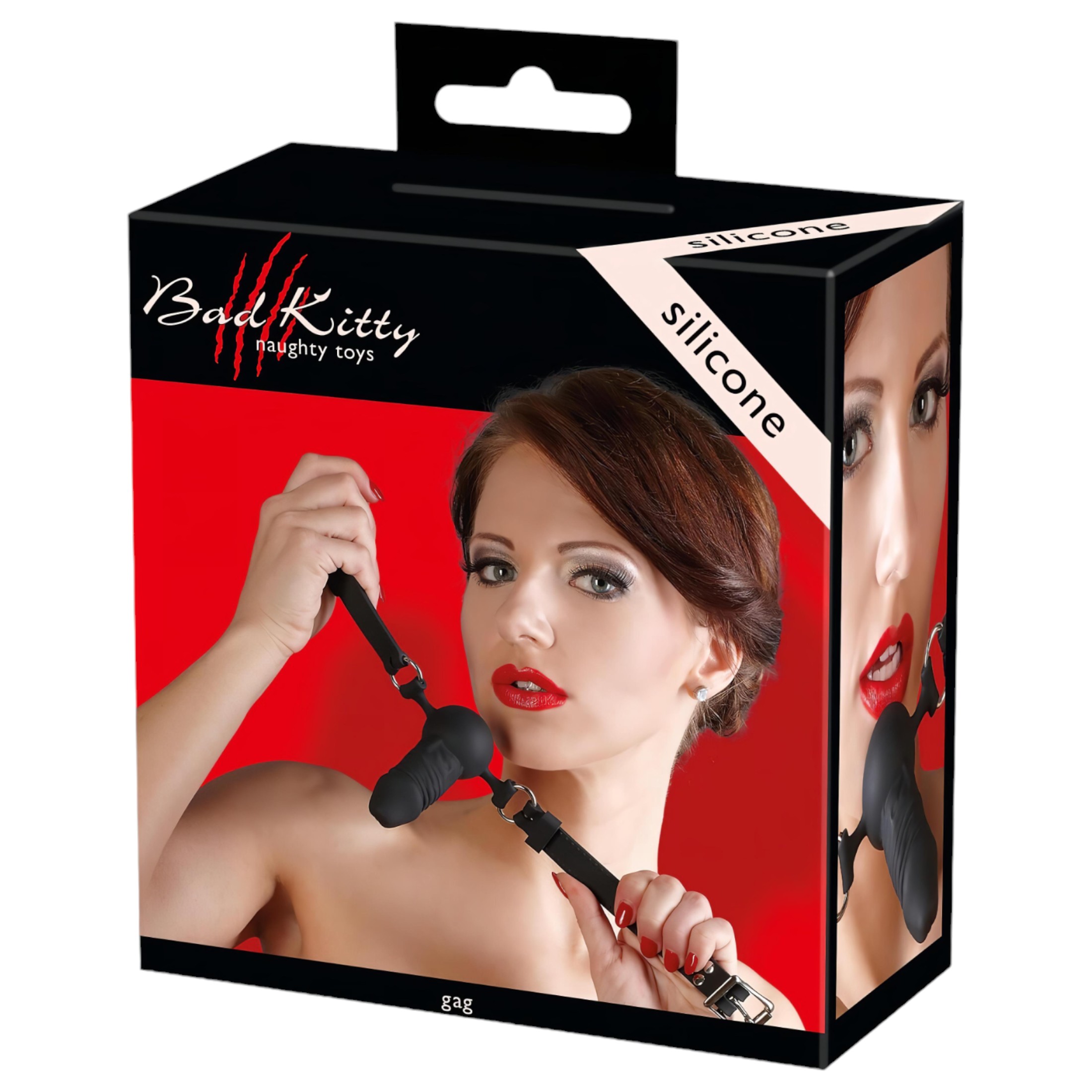 Bad Kitty – szilikon szájpecek kis dildóval (fekete)