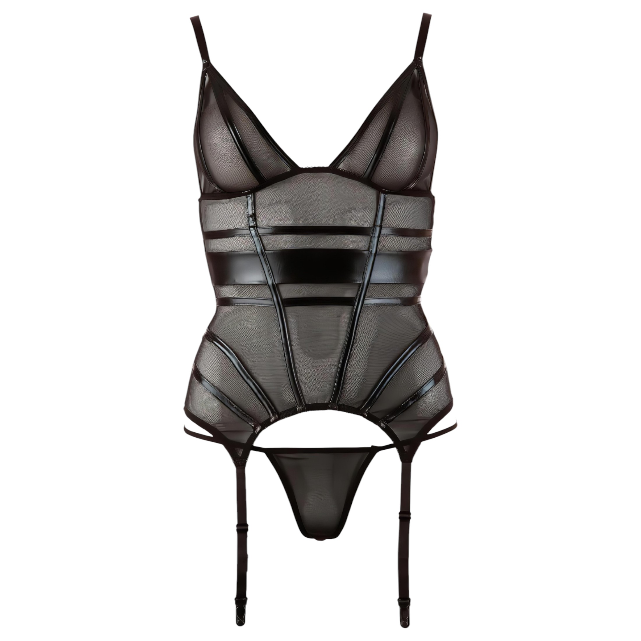 Cottelli – fényes csíkos, átlátszó felső (fekete)