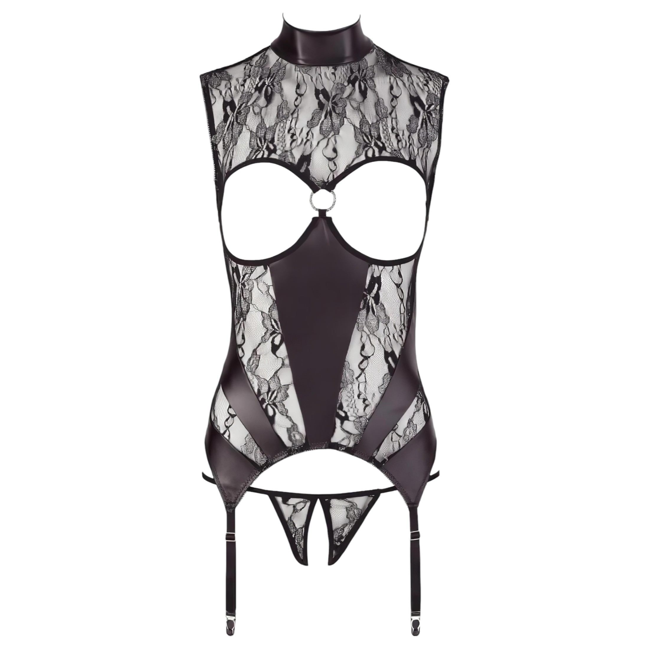 Abierta Fina – szikrázó csipkés nyitott szett (fekete)