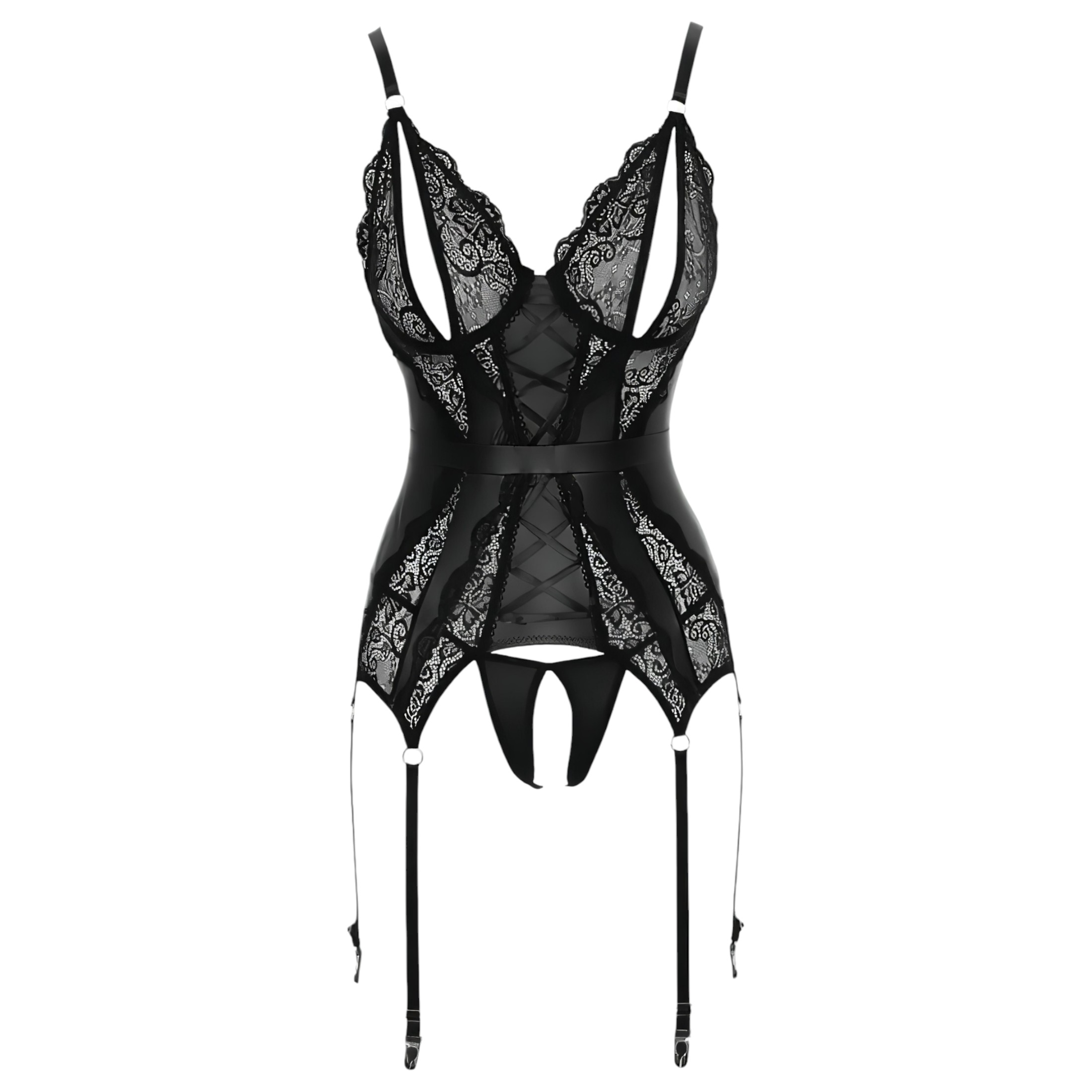 Cottelli – csipkés nyitott felső és tanga (fekete)